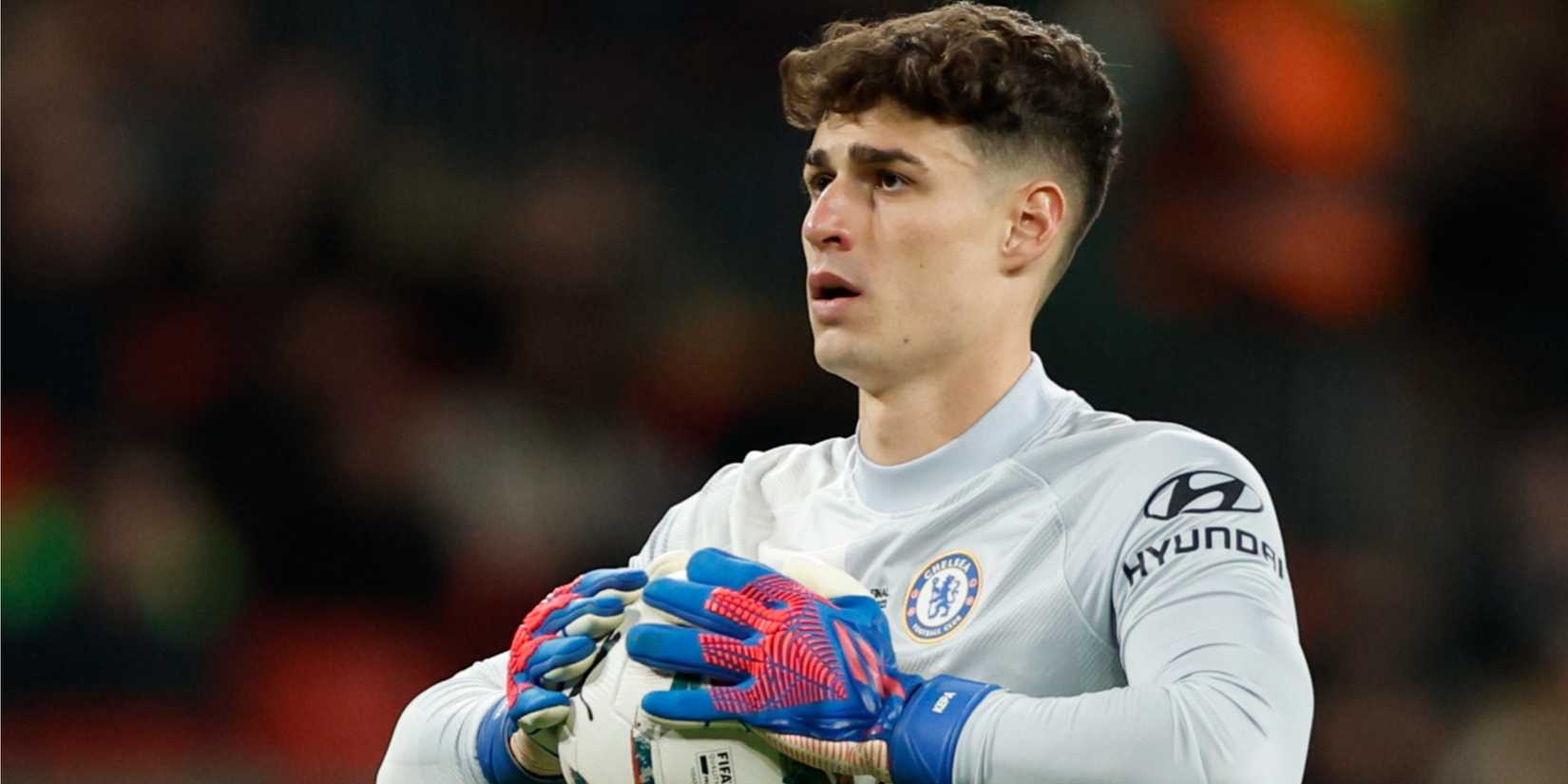 Chelsea;s Kepa Arrizabalaga reacts.