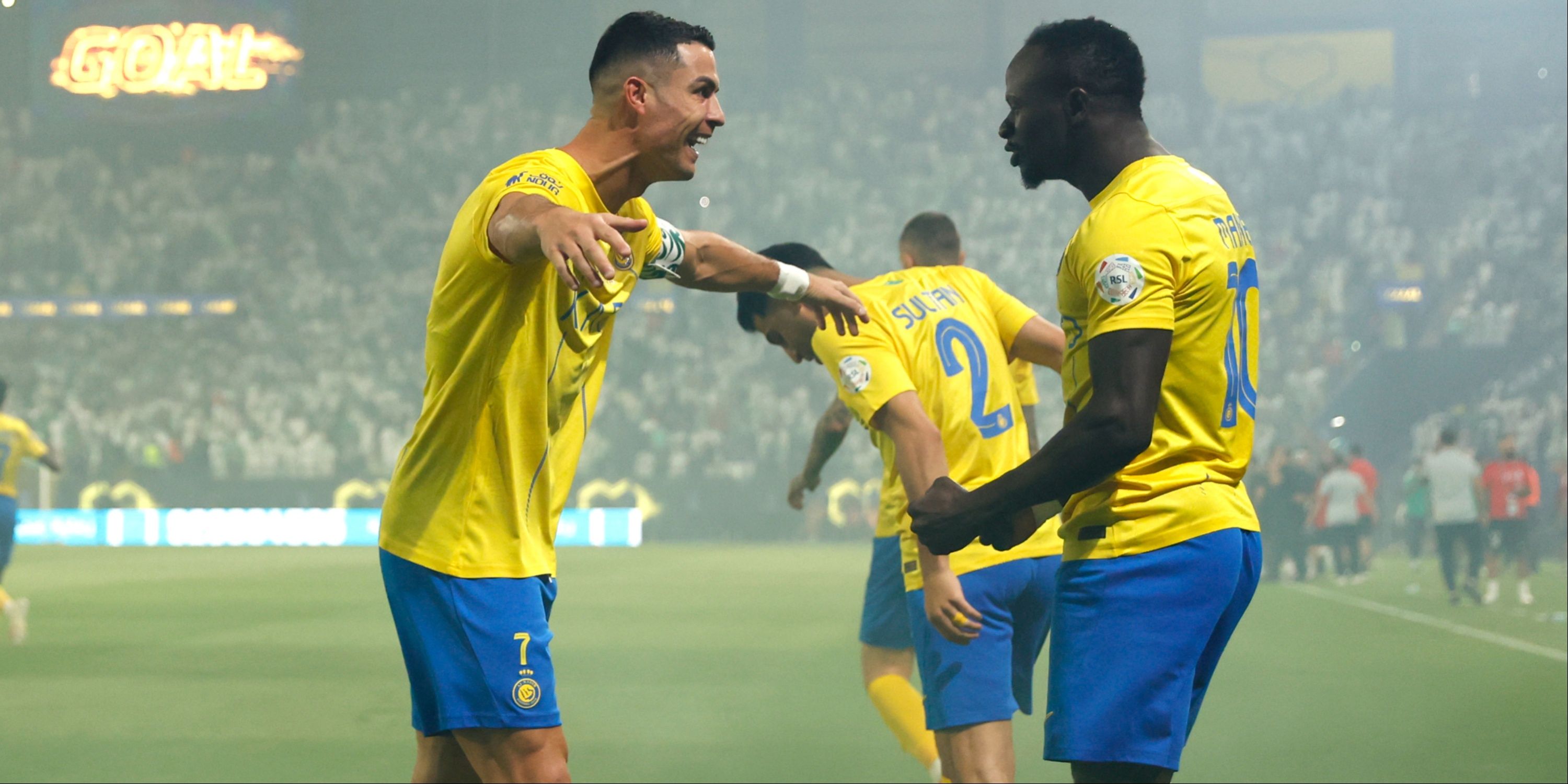 Cristiano Ronaldo of Al-Nassr Club celebrates with :Sadio Mane