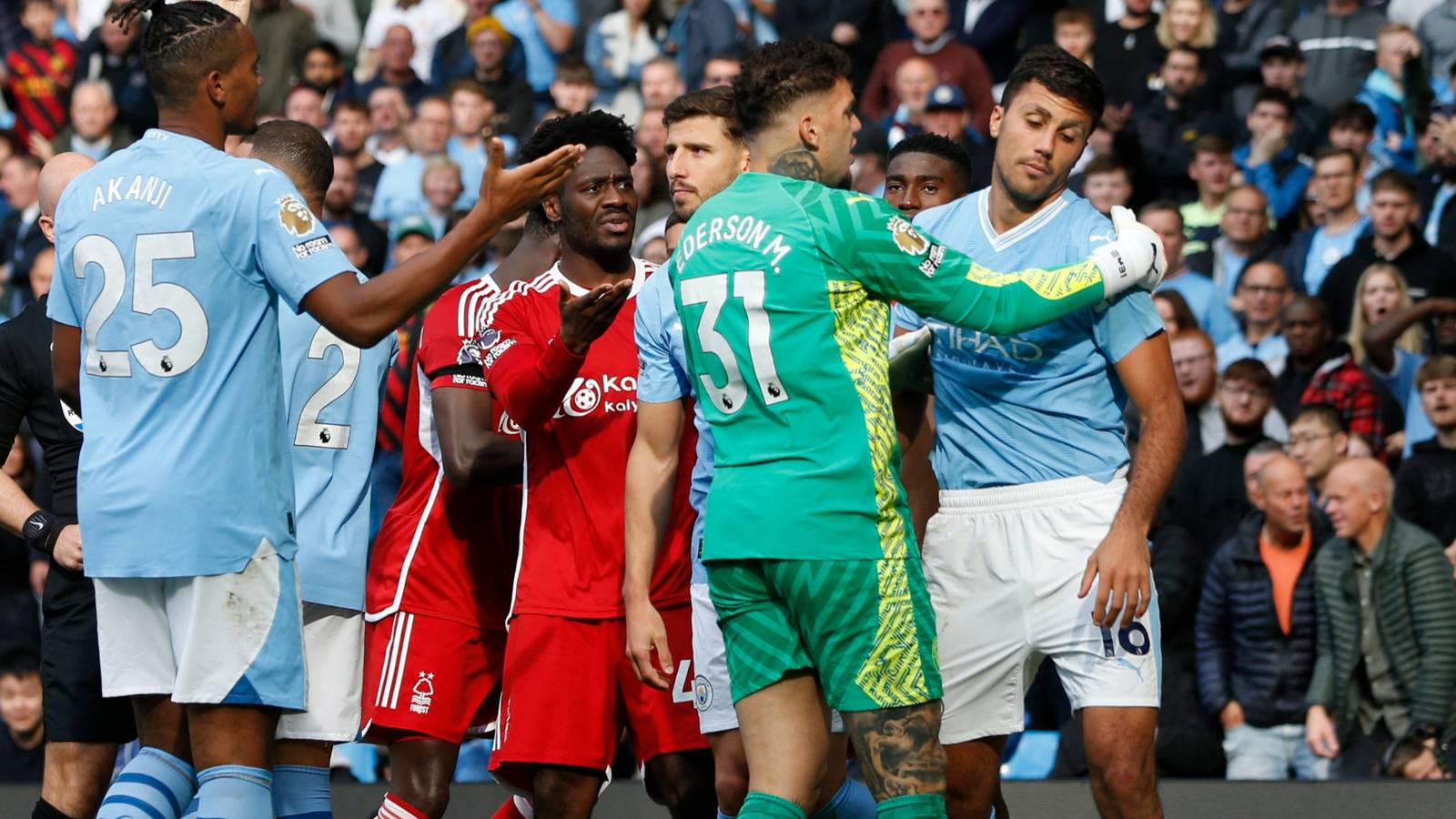 Rodri shown red card after losing his head with Gibbs-White in Man City ...