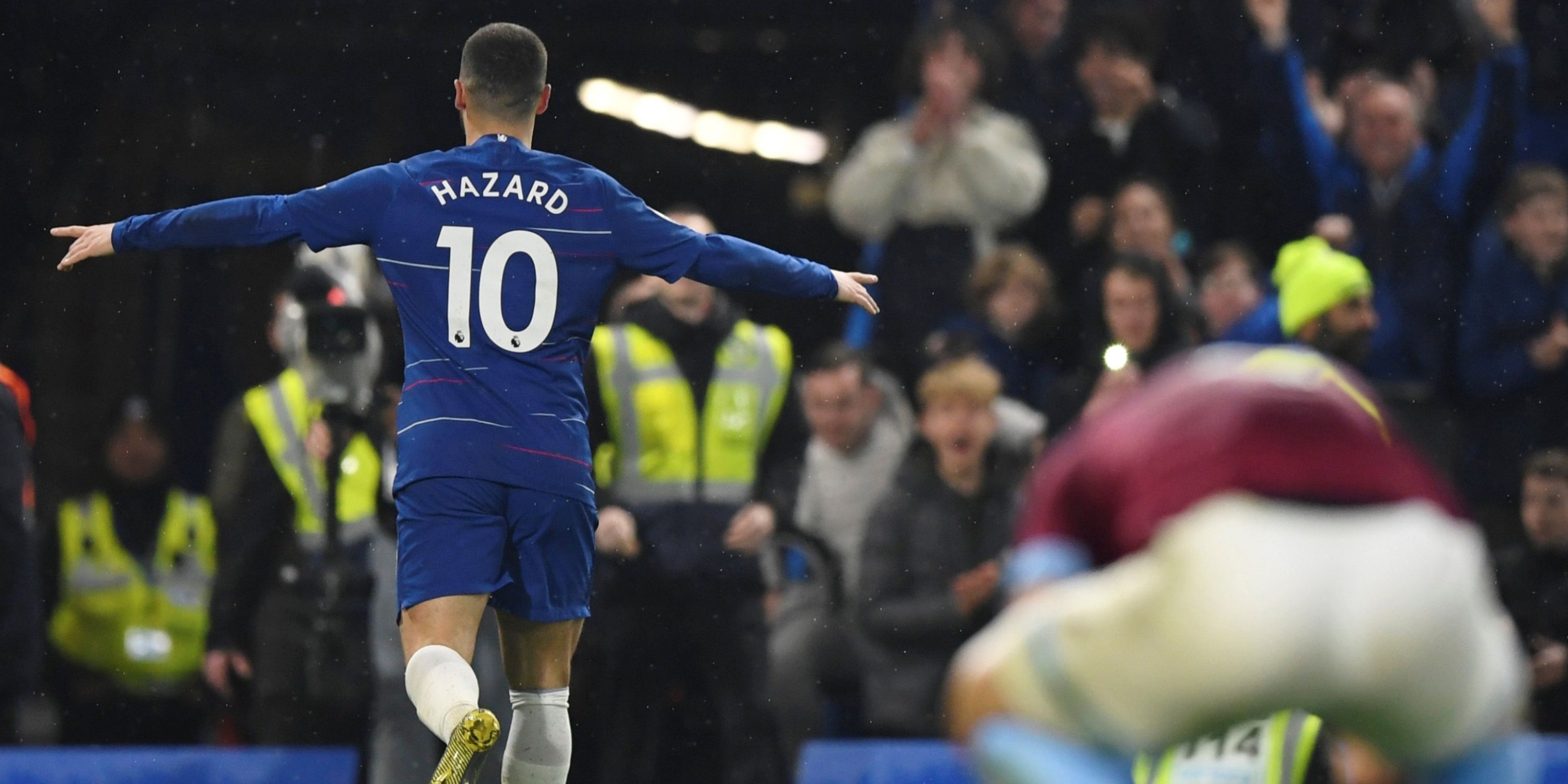 Chelsea's Eden Hazard celebrates scoring against West Ham.