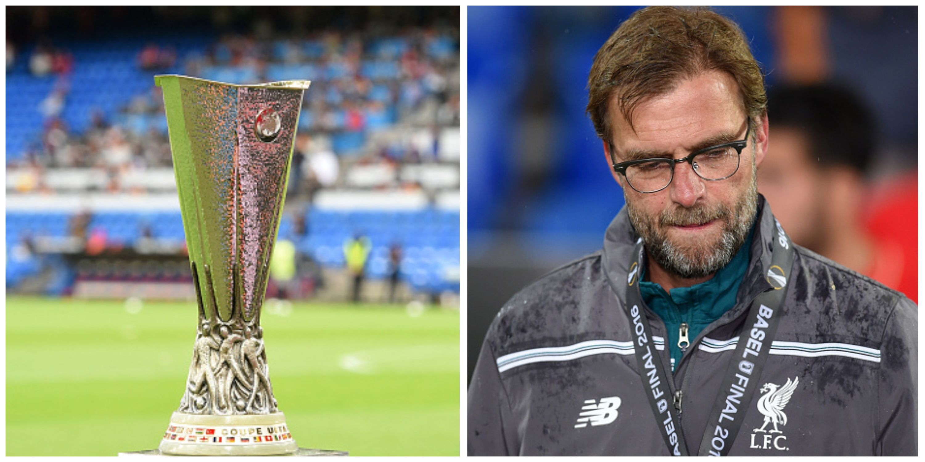 Europa League trophy and Jurgen Klopp.
