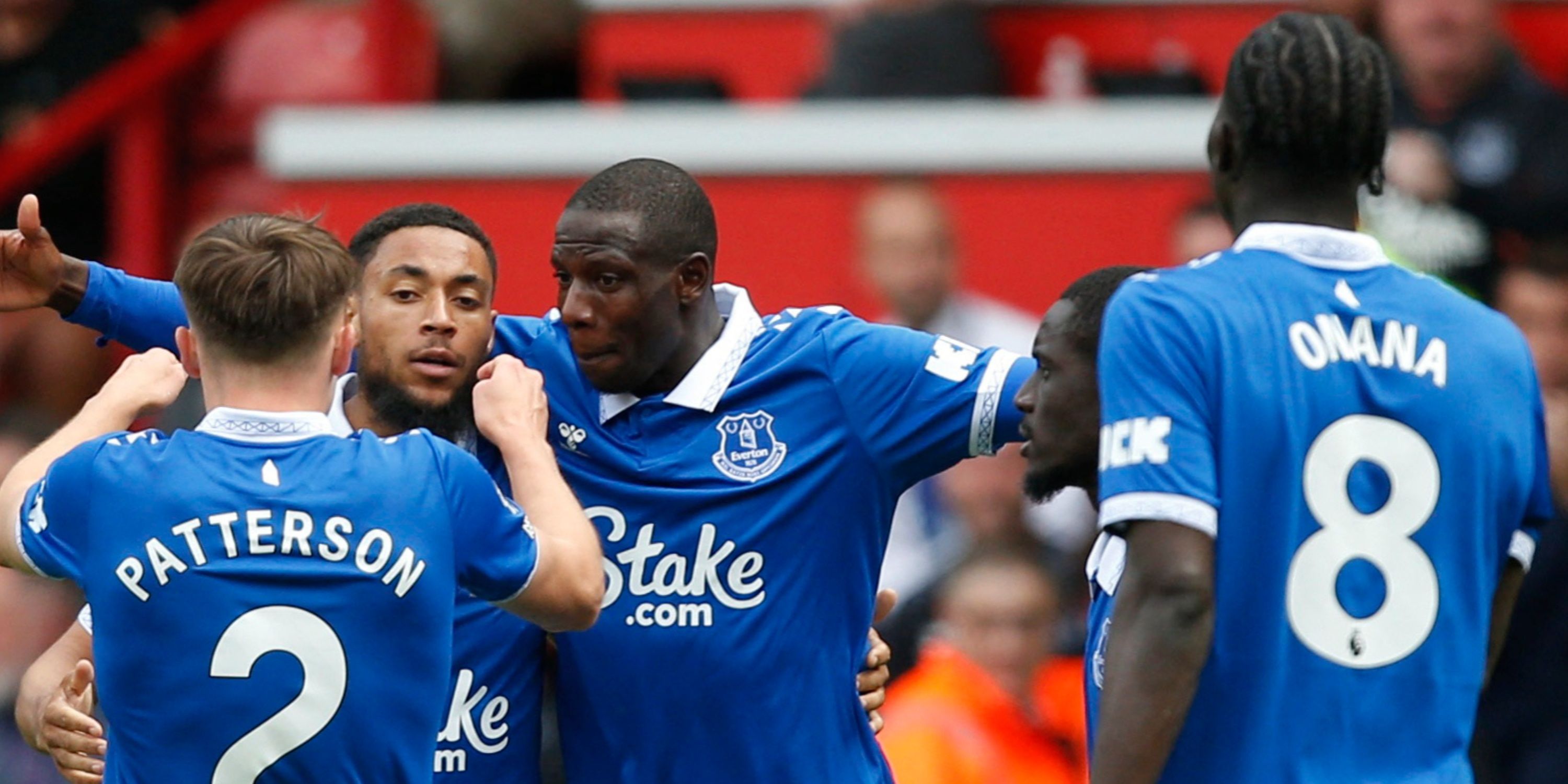 Everton players celebrate a goal against Sheffield United