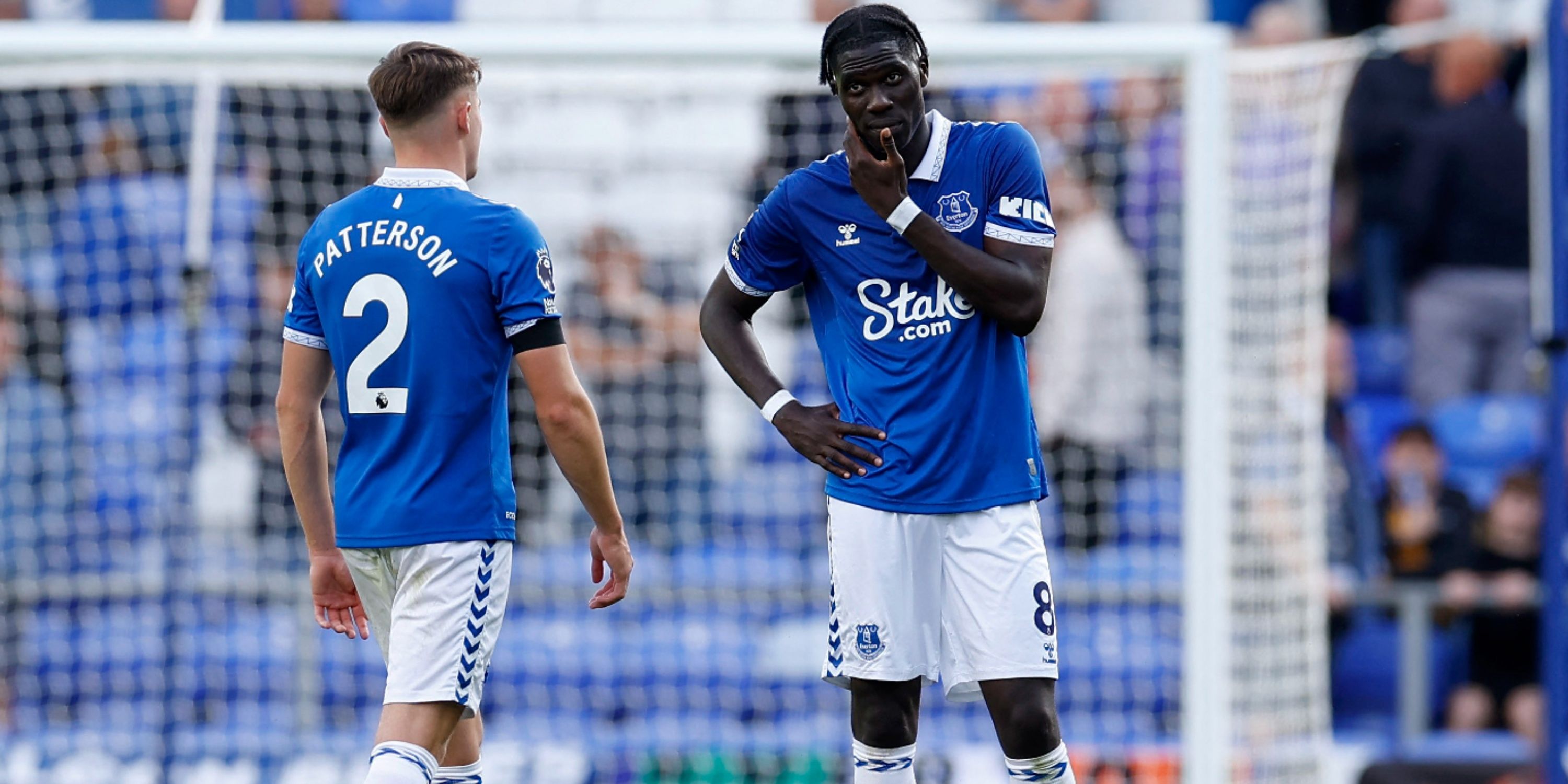Everton's Nathan Patterson and Amadou Onana