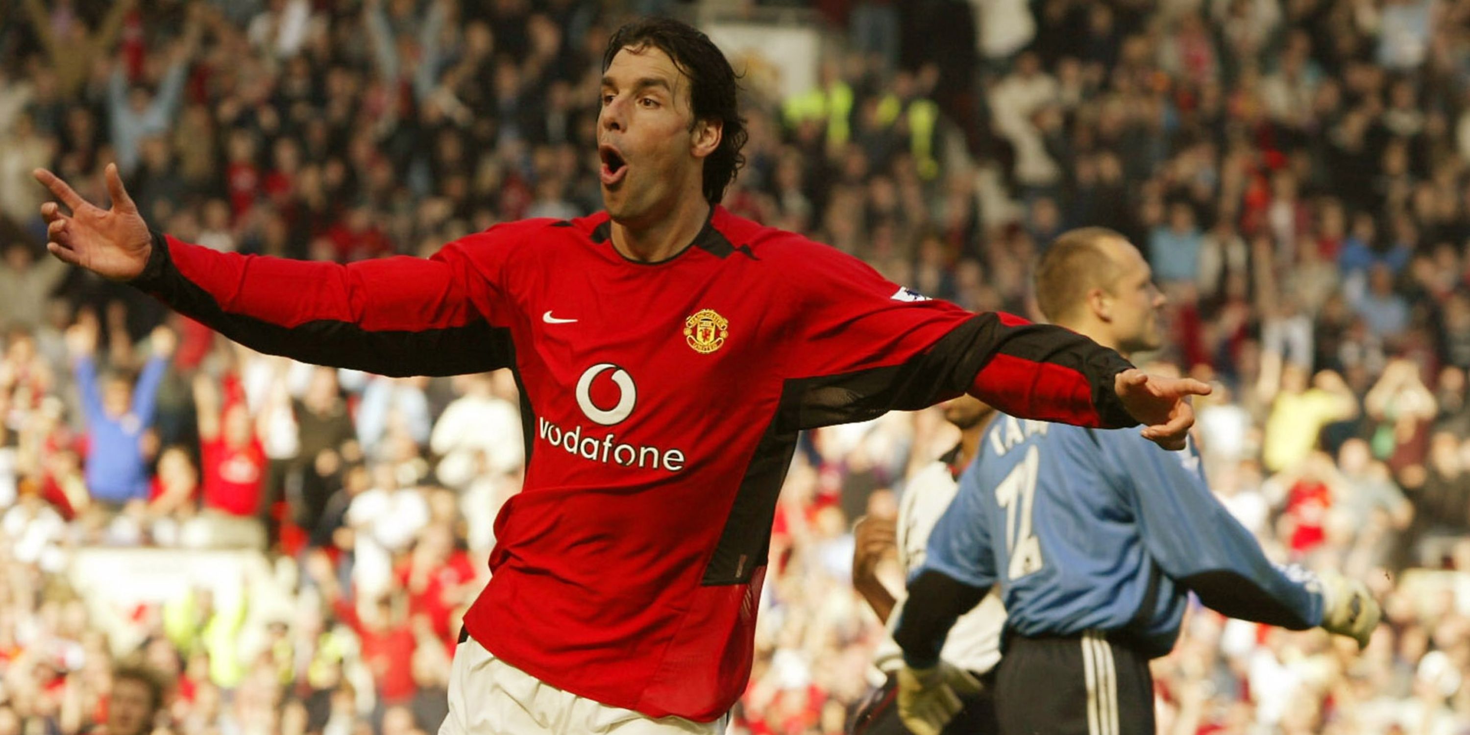 Manchester United's Ruud van Nistelrooy celebrates scoring against Fulham. 