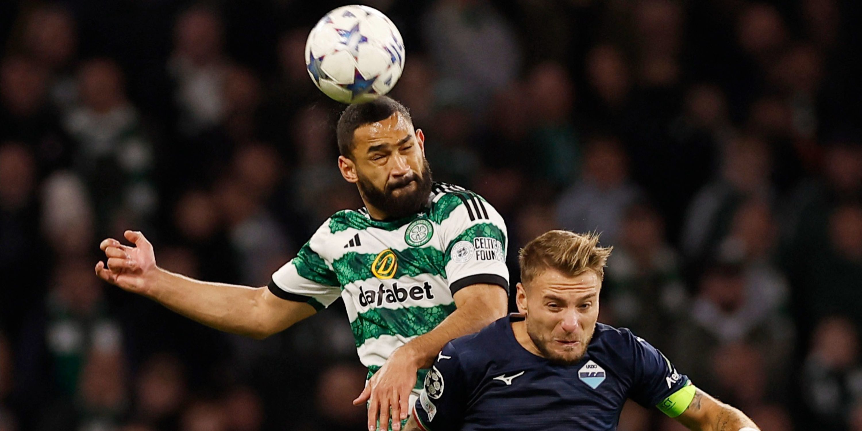 Celtic's Cameron Carter-Vickers in action with Lazio's Ciro Immobile