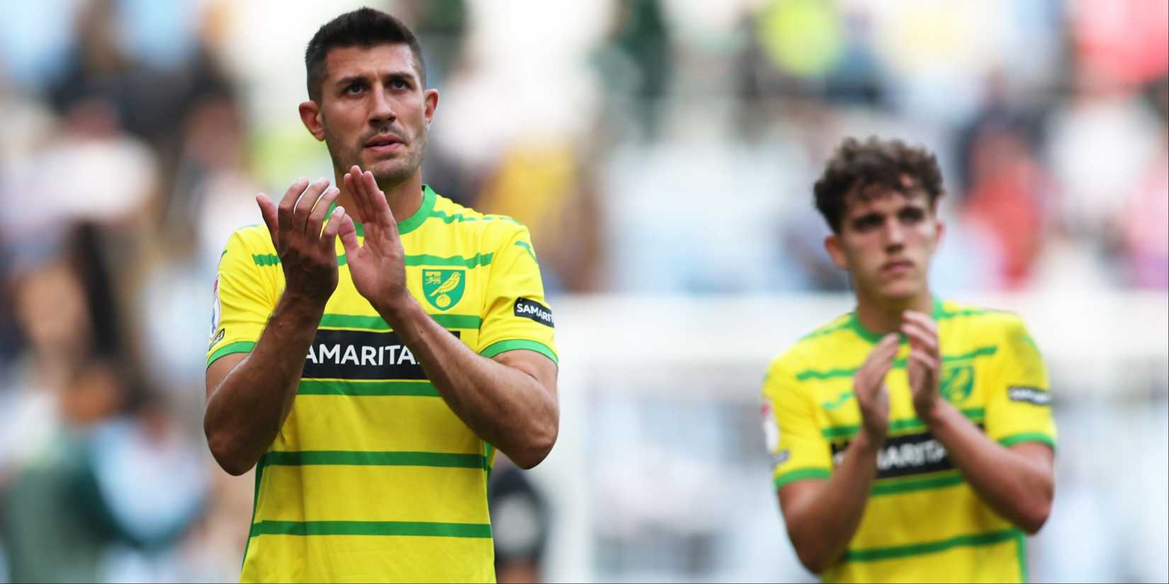 Kenny McLean of Norwich City acknowledges the fans following the Sky Bet Championship match between Coventry City and Norwich City