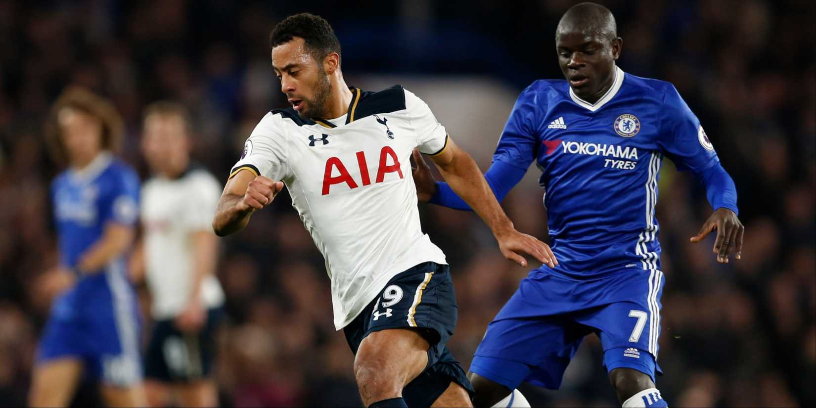 Tottenham's Mousa Dembele in action with Chelsea's N'Golo Kante