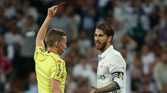 Sergio Ramos is shown a red card for Real Madrid