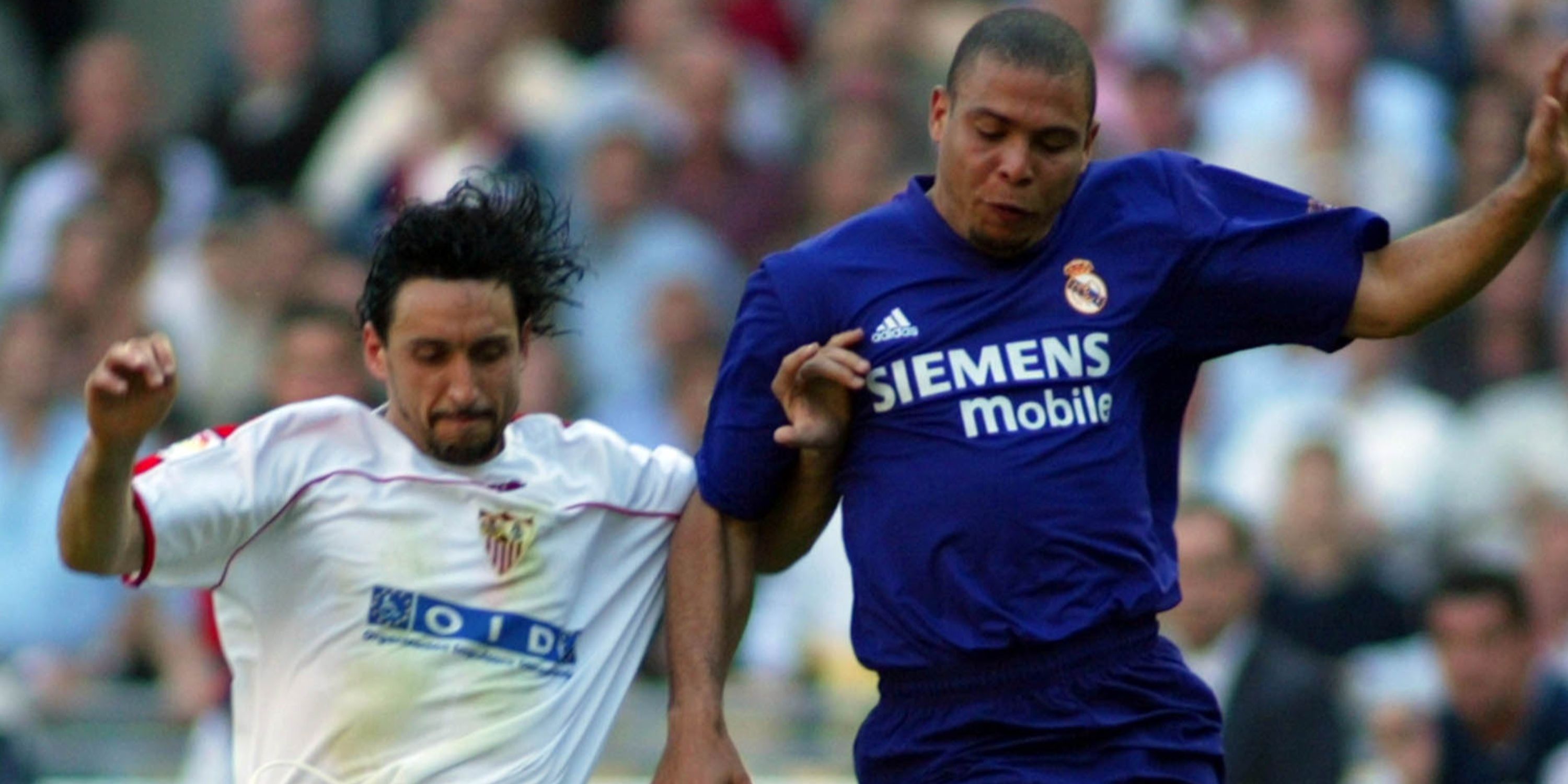 Pablo Alfaro (left) in action for Sevilla vs Real Madrid