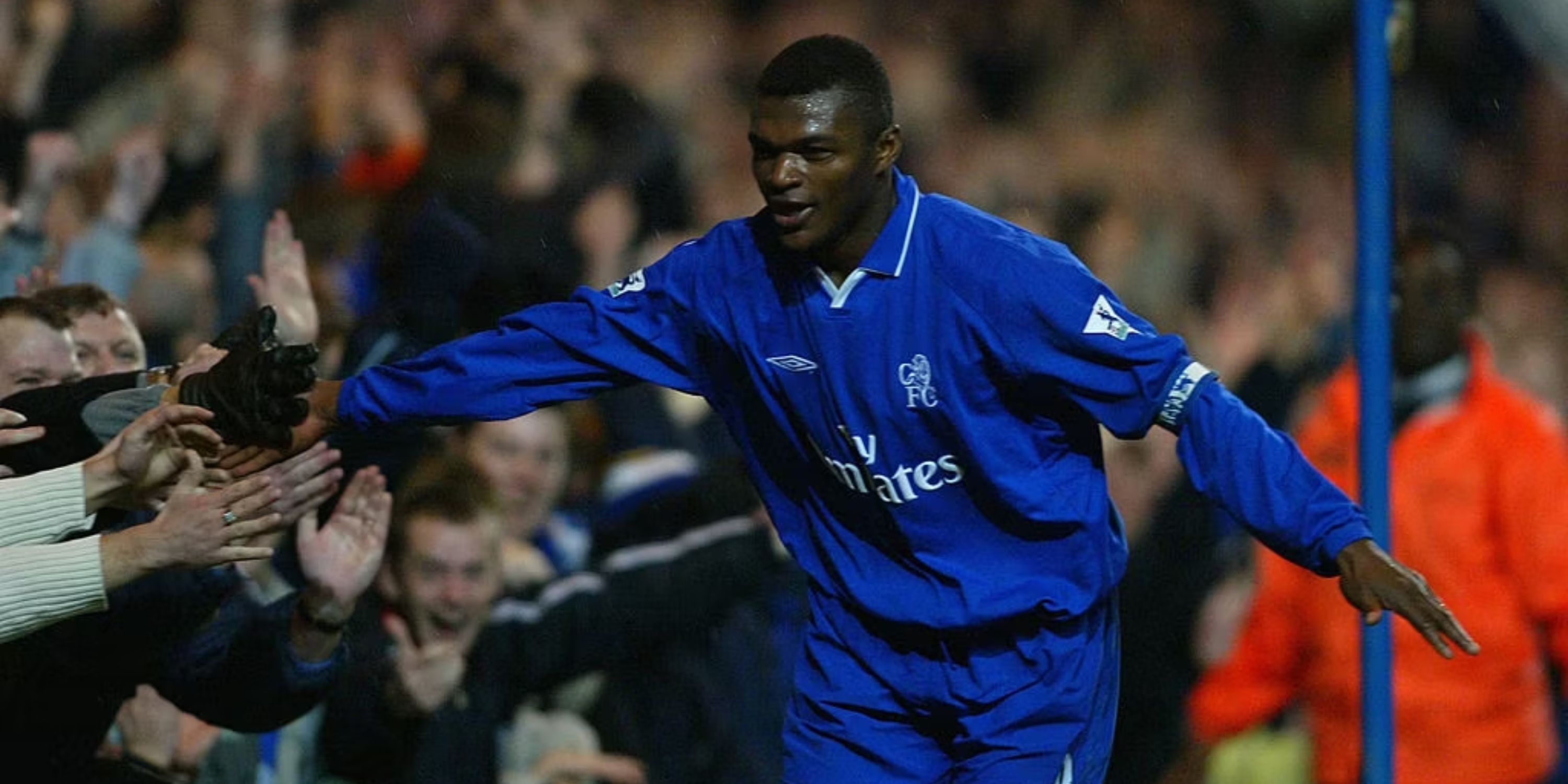 Desailly celebrates scoring the second goal