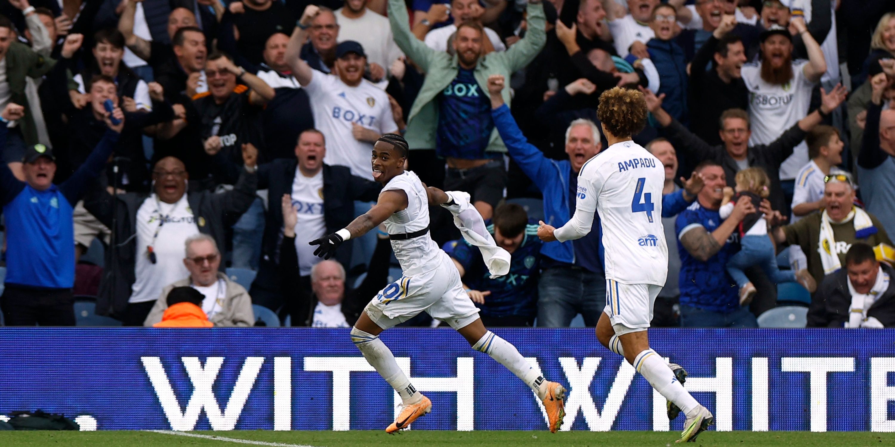 Leeds United winger Crysencio Summerville celebrates