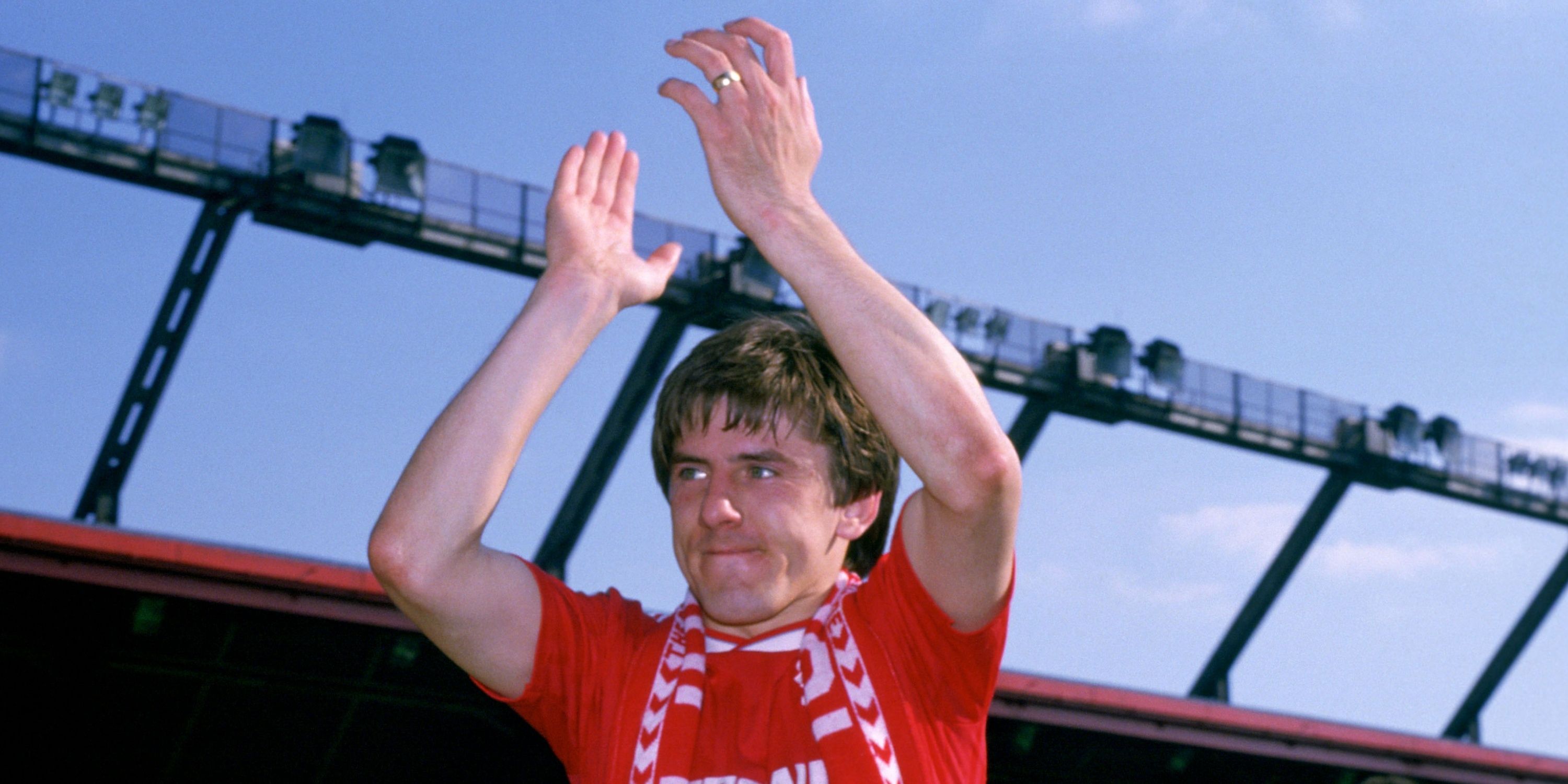 Liverpool's Peter Beardsley applauds the supporters. 