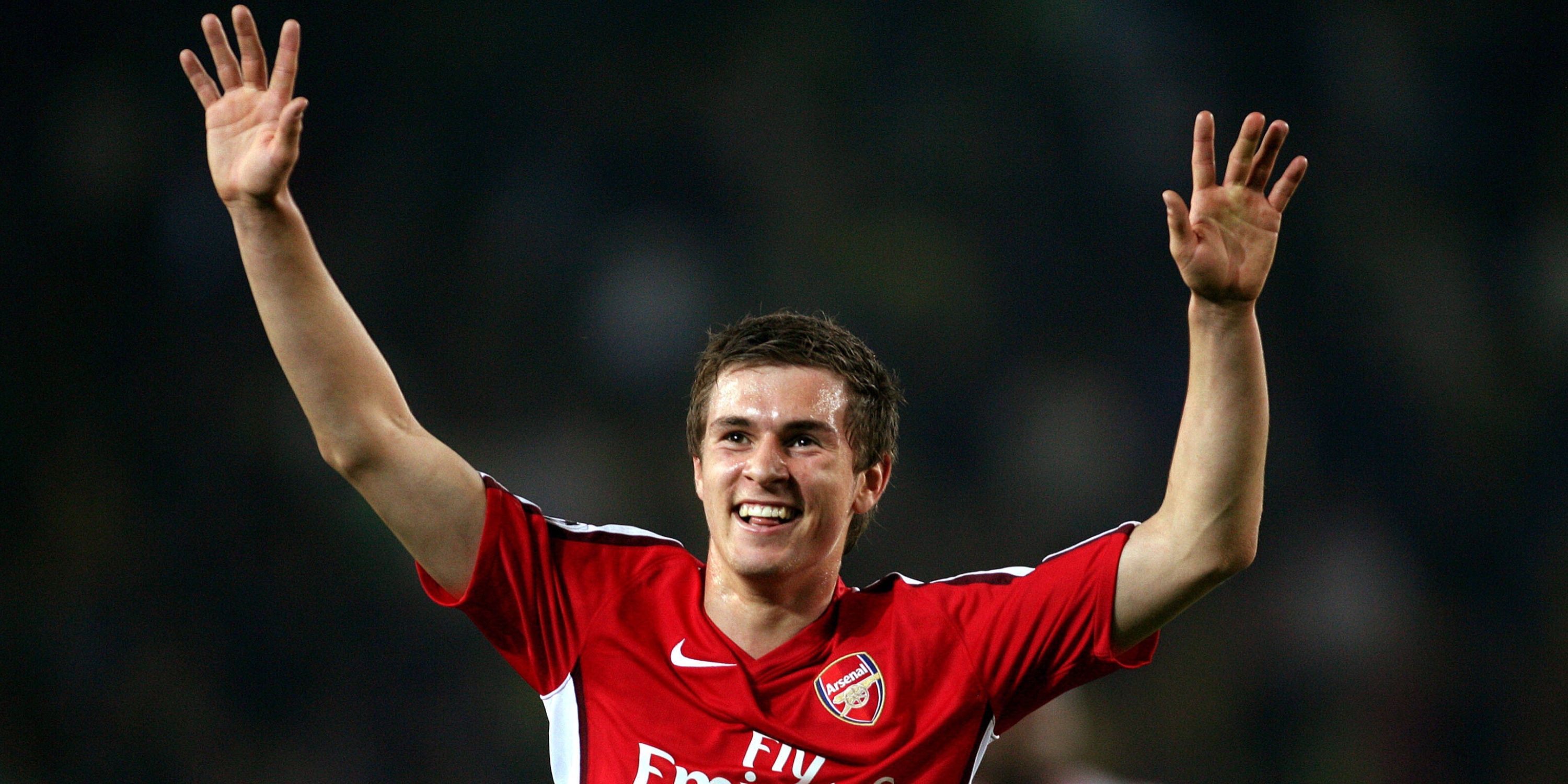 Aaron Ramsey celebrates scoring for Arsenal. 