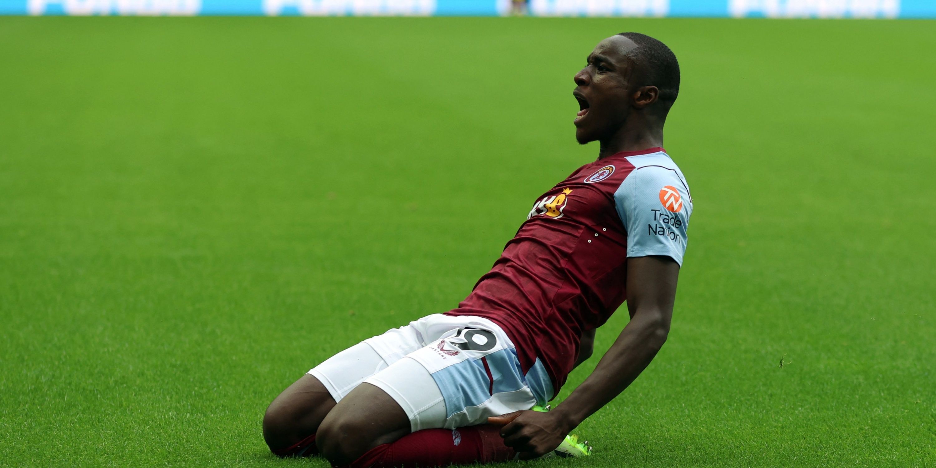 Aston Villa winger Moussa Diaby celebrates