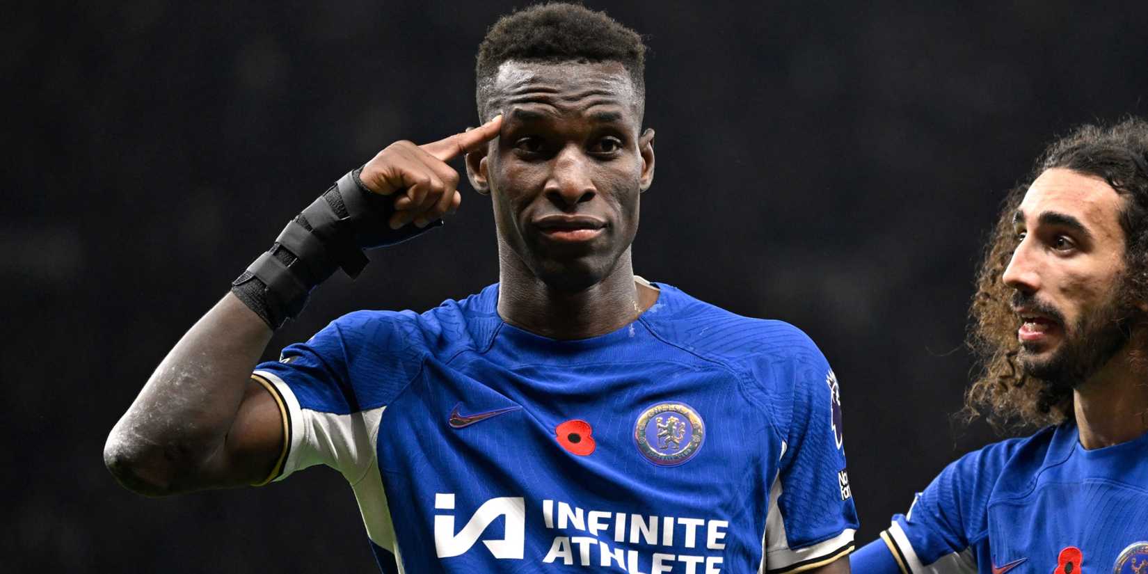 Chelsea striker Nicolas Jackson celebrates goal against Tottenham