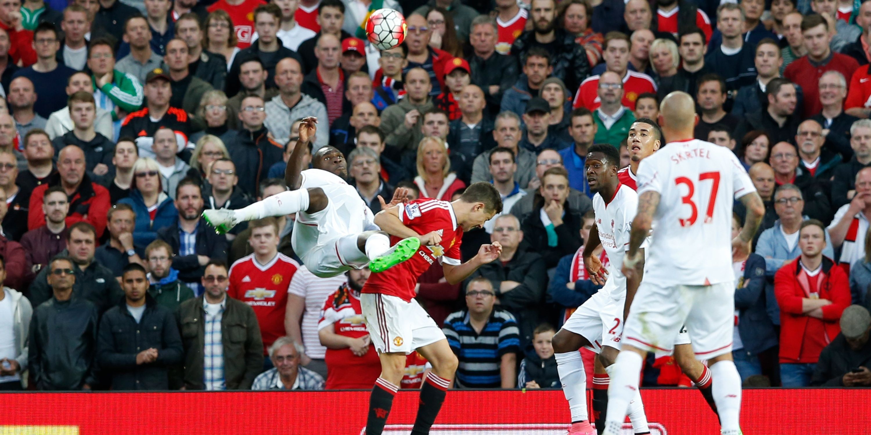 Christian Benteke scores an overhead kick against Liverpool. 