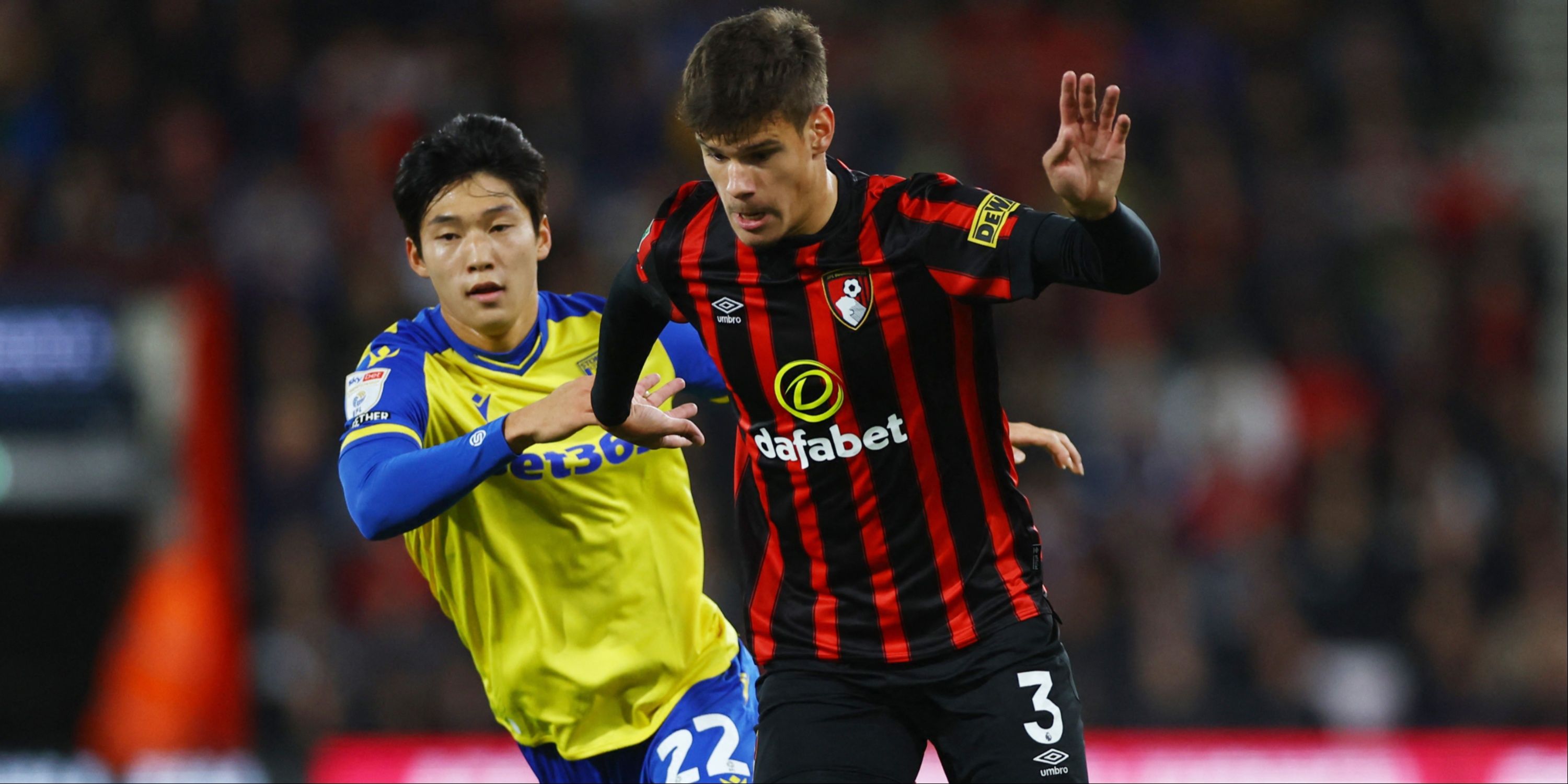 Stoke City's Bae Jun-Ho in action with AFC Bournemouth's Milos Kerkez