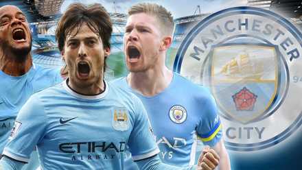 Manchester Citys' Vincent Kompany, David Silva and Kevin de Bruyne.