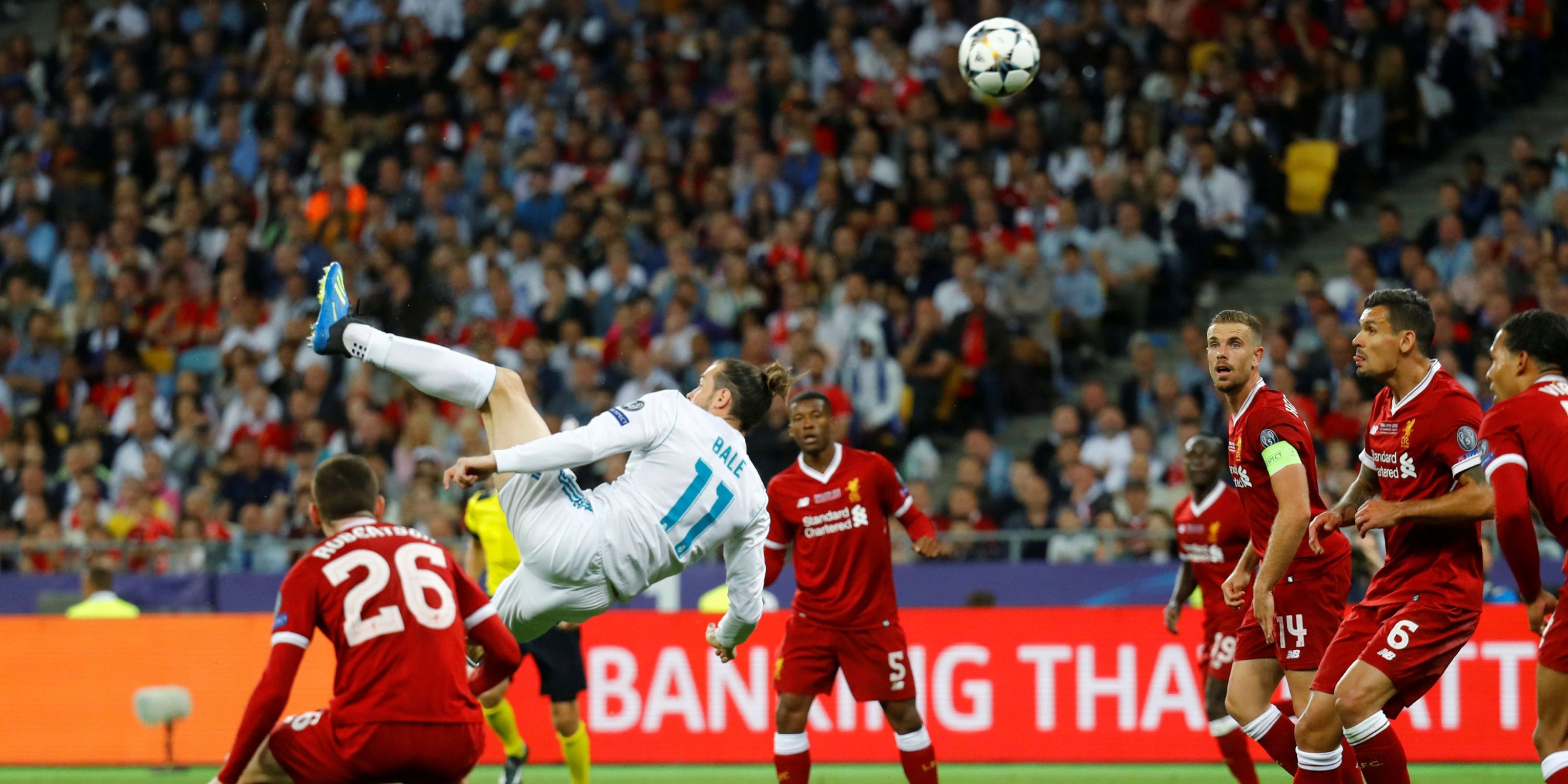 Real Madrid's Gareth Bale scores an overhead kick against Liverpool.