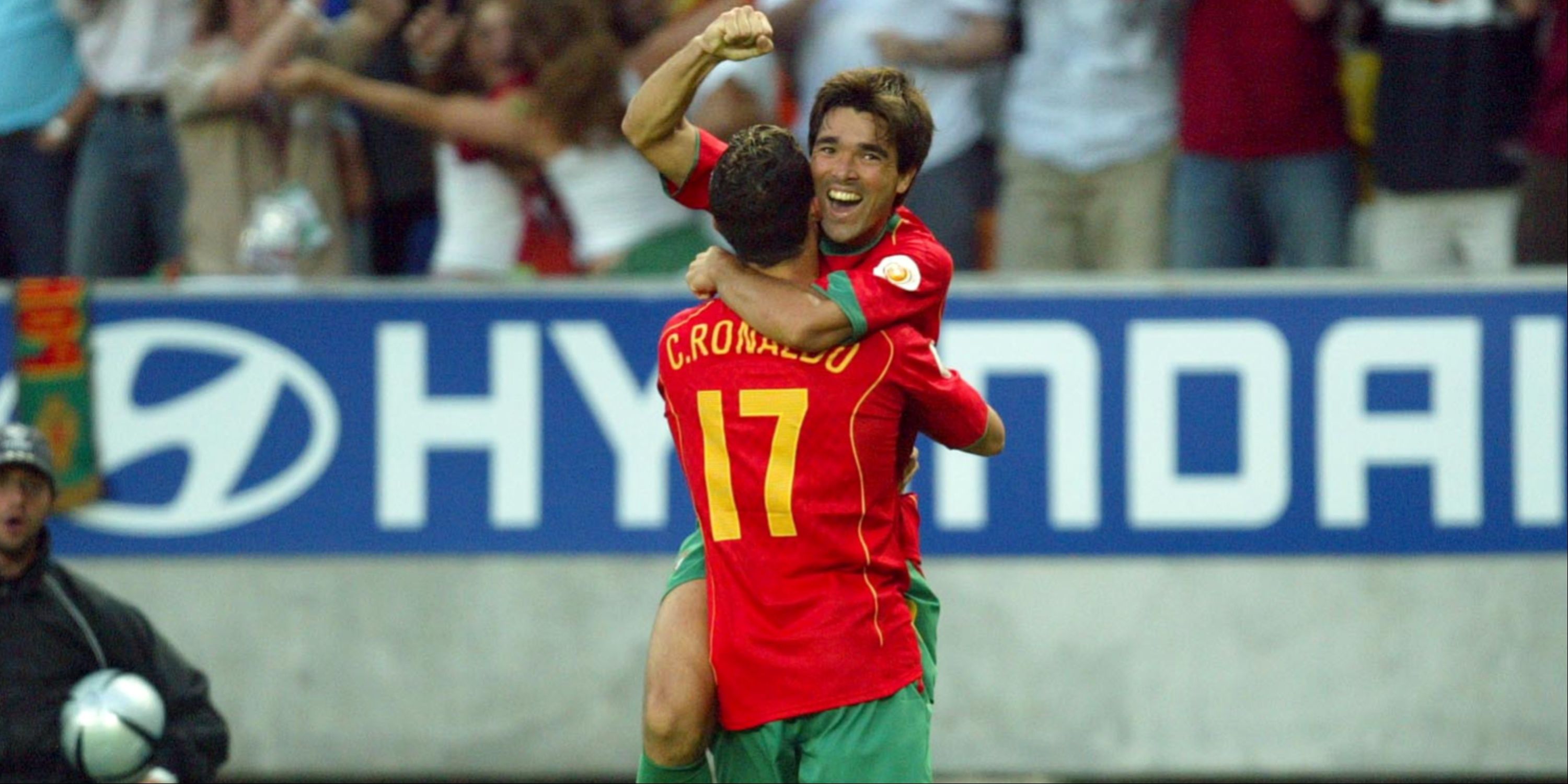 Portugal's Cristiano Ronaldo celebrates his goal with team mate Deco