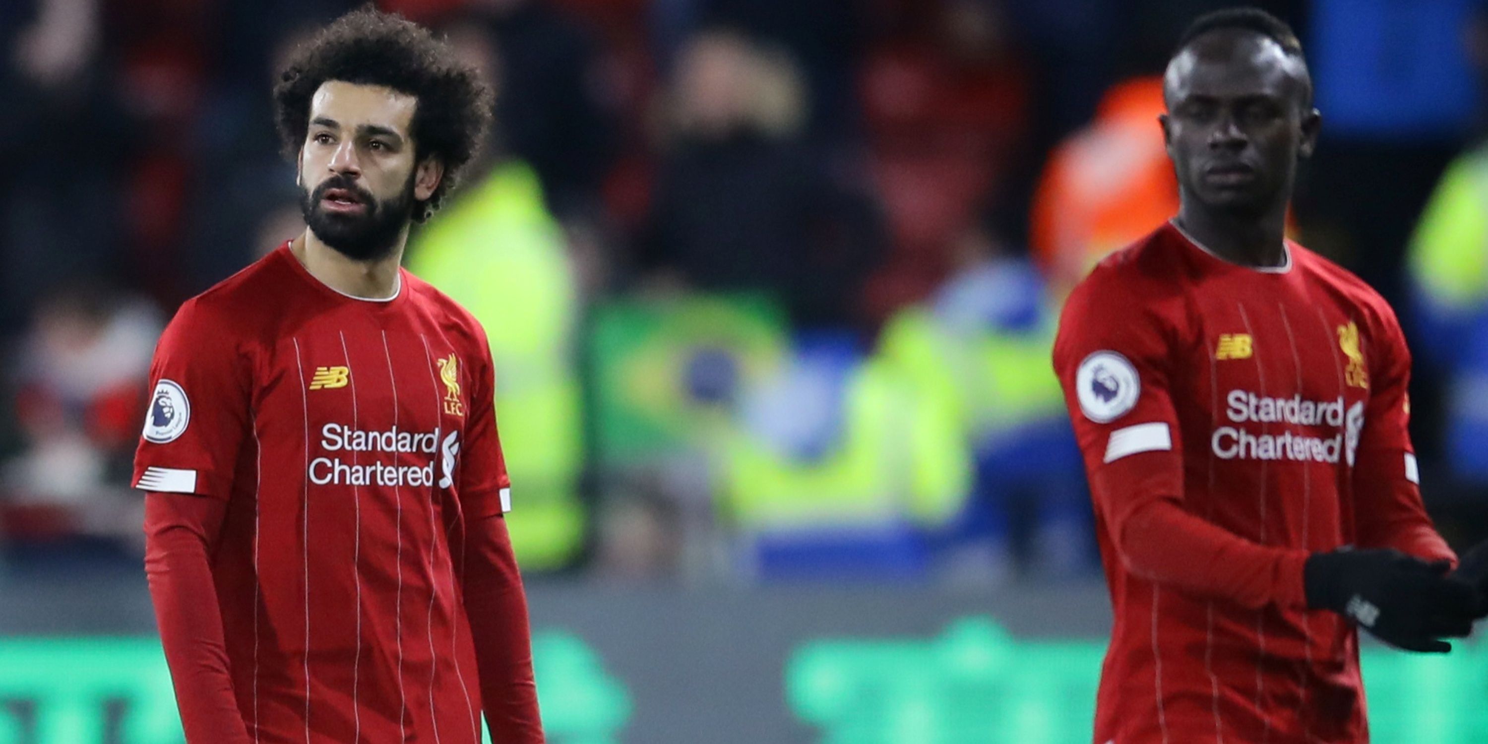 Liverpool's Sadio Mane and Mohamed Salah look dejected