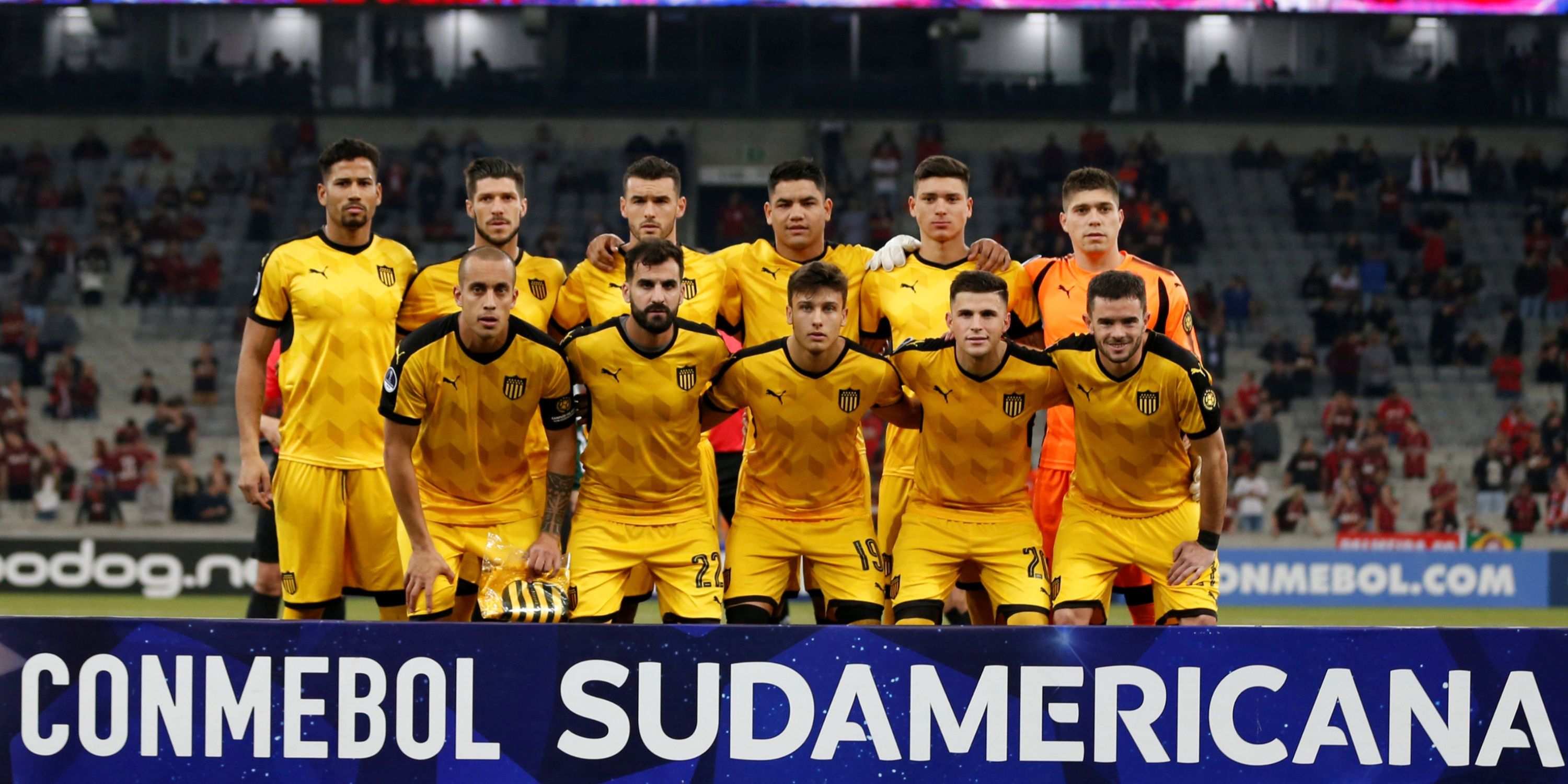 Players of Penarol pose before the match.