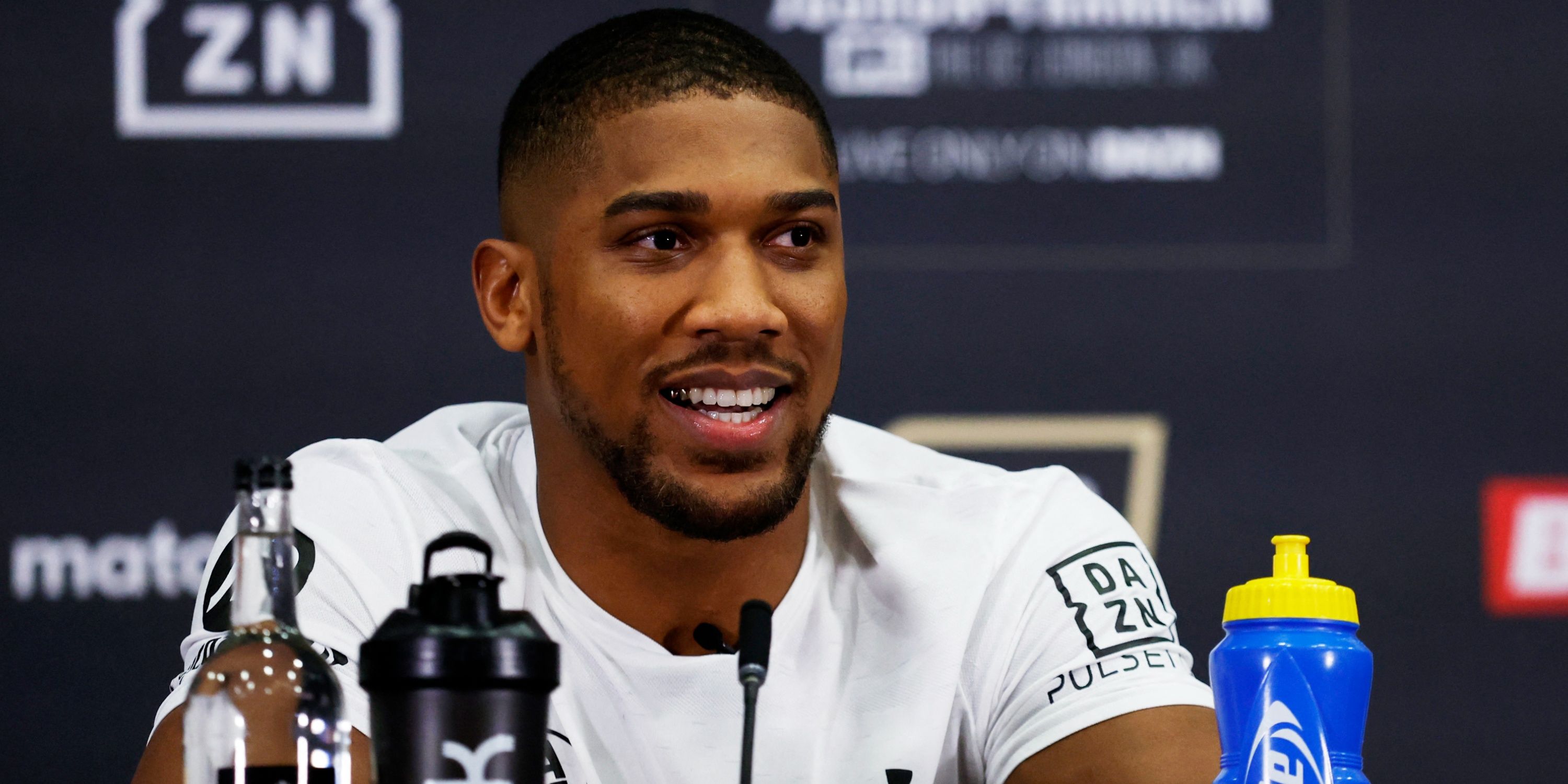 Anthony Joshua fields questions from the media