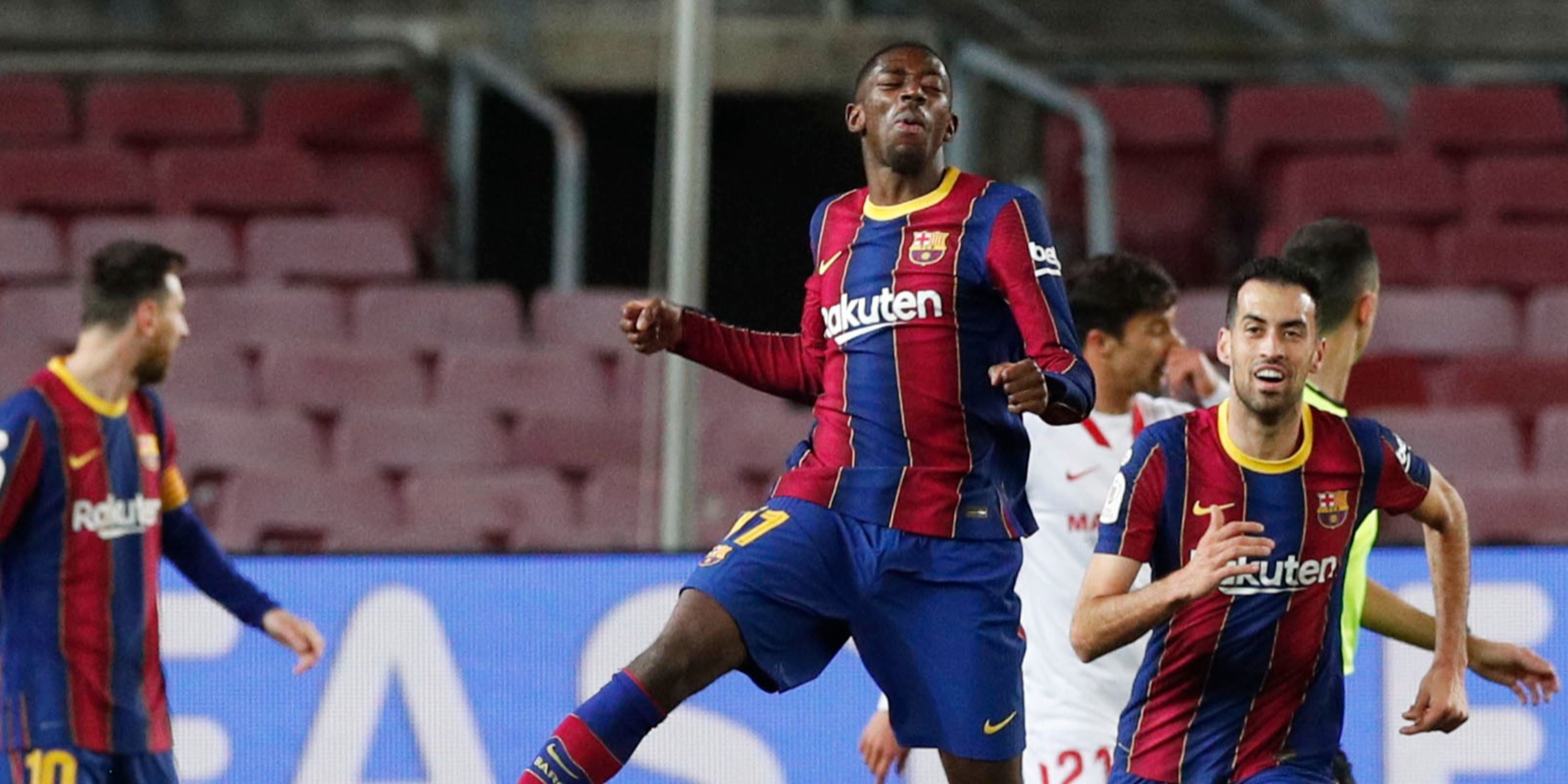 Barcelona's Ousmane Dembele celebrates