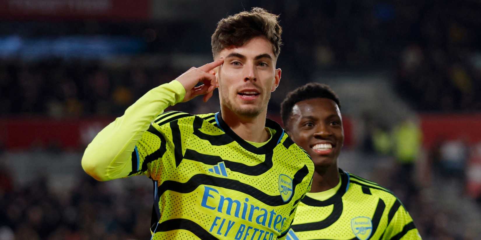 Kai Havertz celebrates his winner for Arsenal against Brentford. 