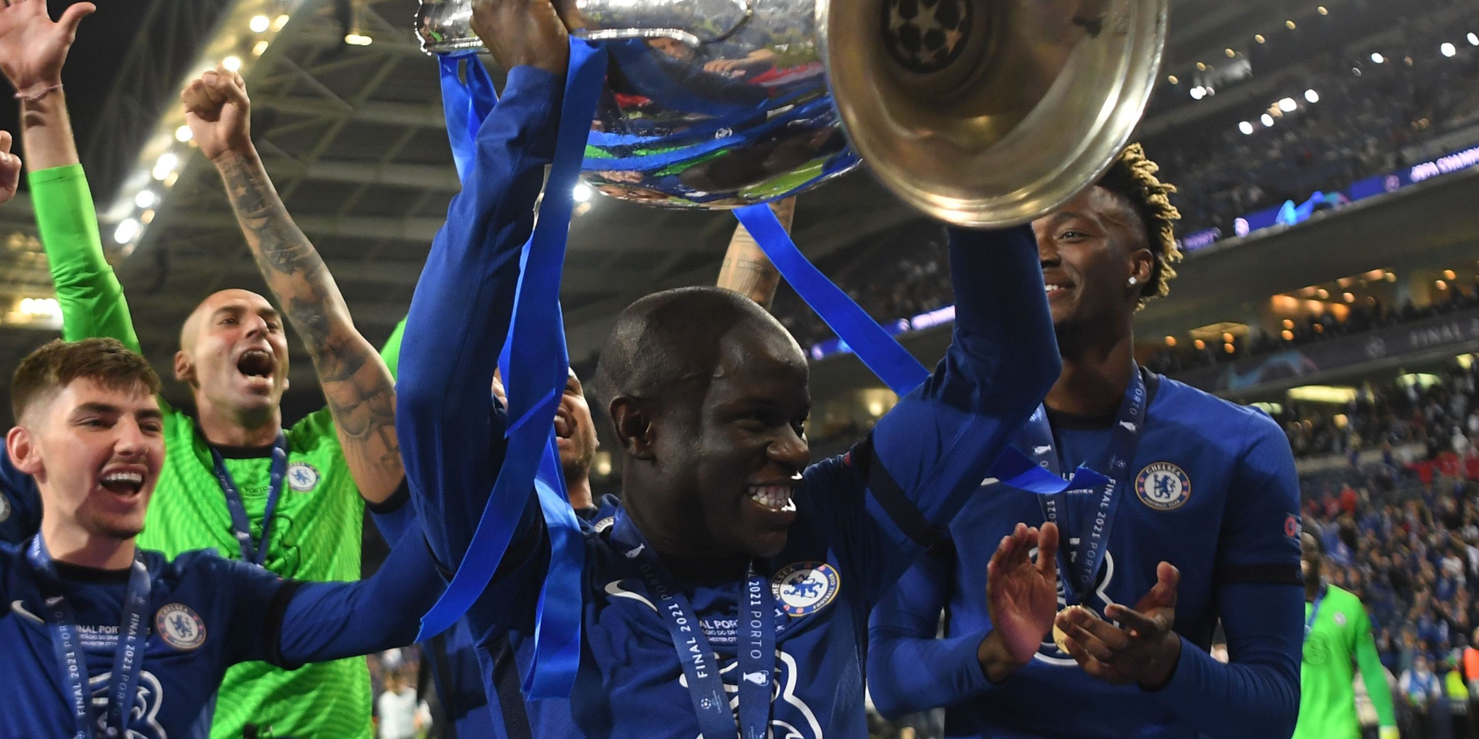 N'Golo Kante with the Champions League trophy