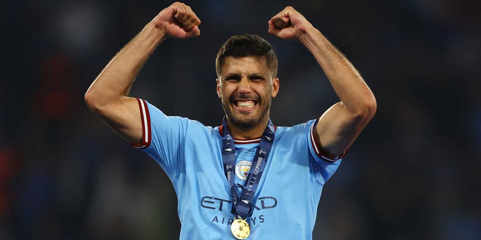 Manchester City's Rodri celebrates after winning the Champions League