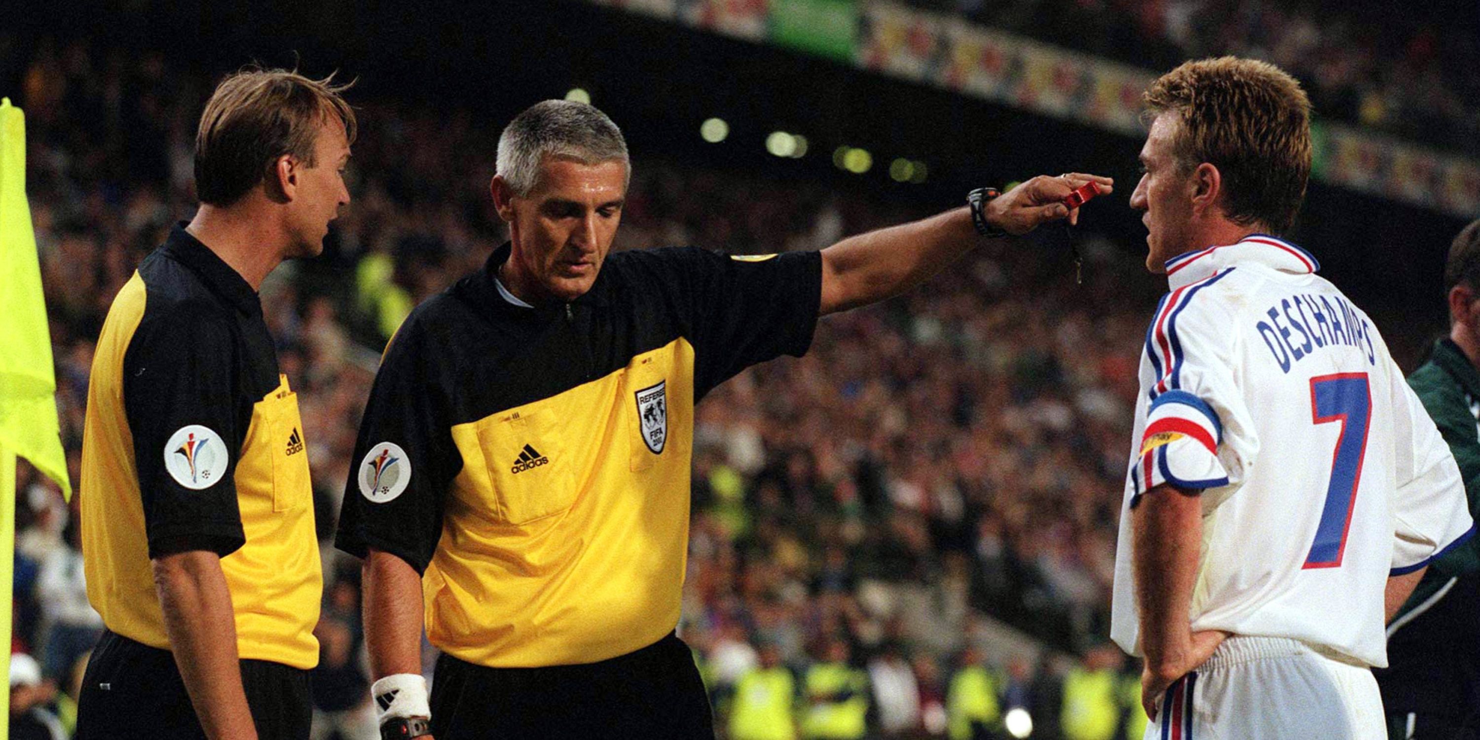 Didier Deschamps of France complaining to the referee.