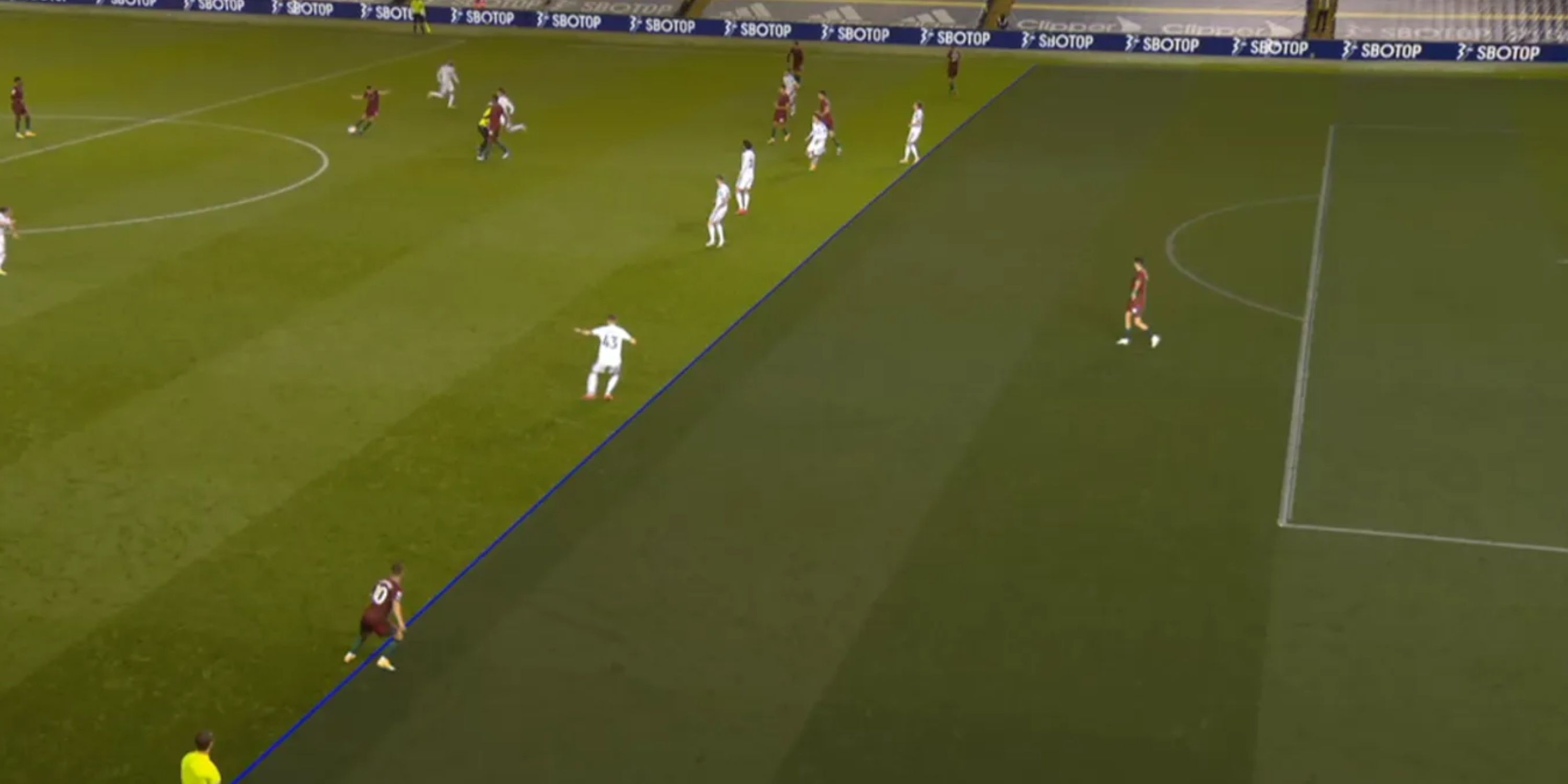 The gridline feature which is used to judge offsides.