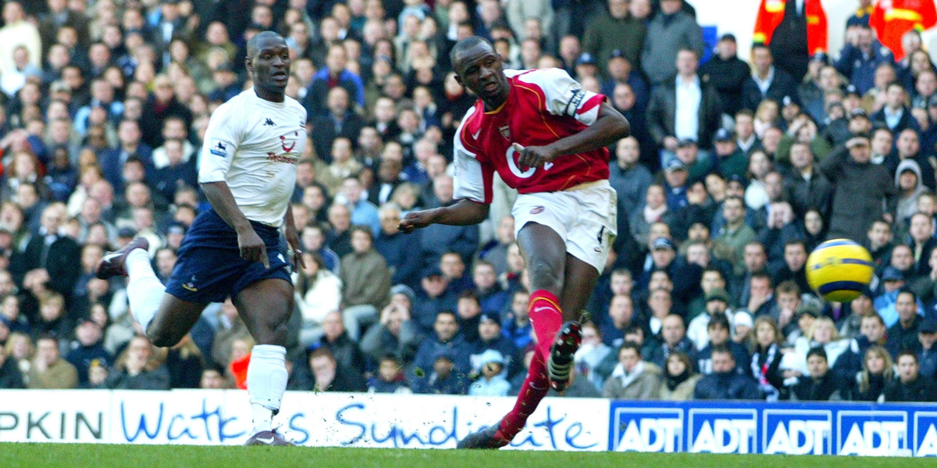 Arsenal's Patrick Vieira scores against Tottenham Hotspur. 