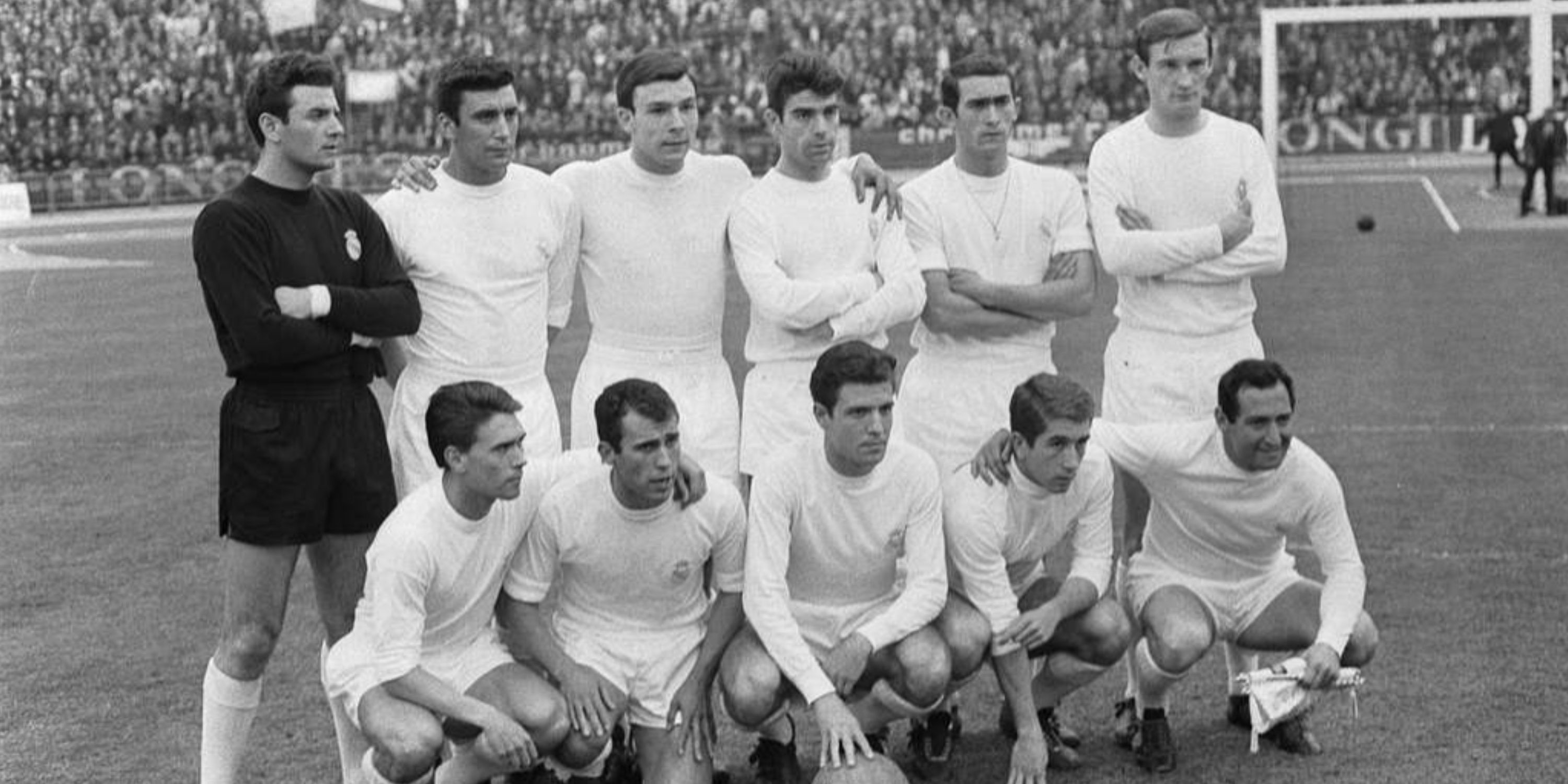 Real Madrid players line up before a match. 
