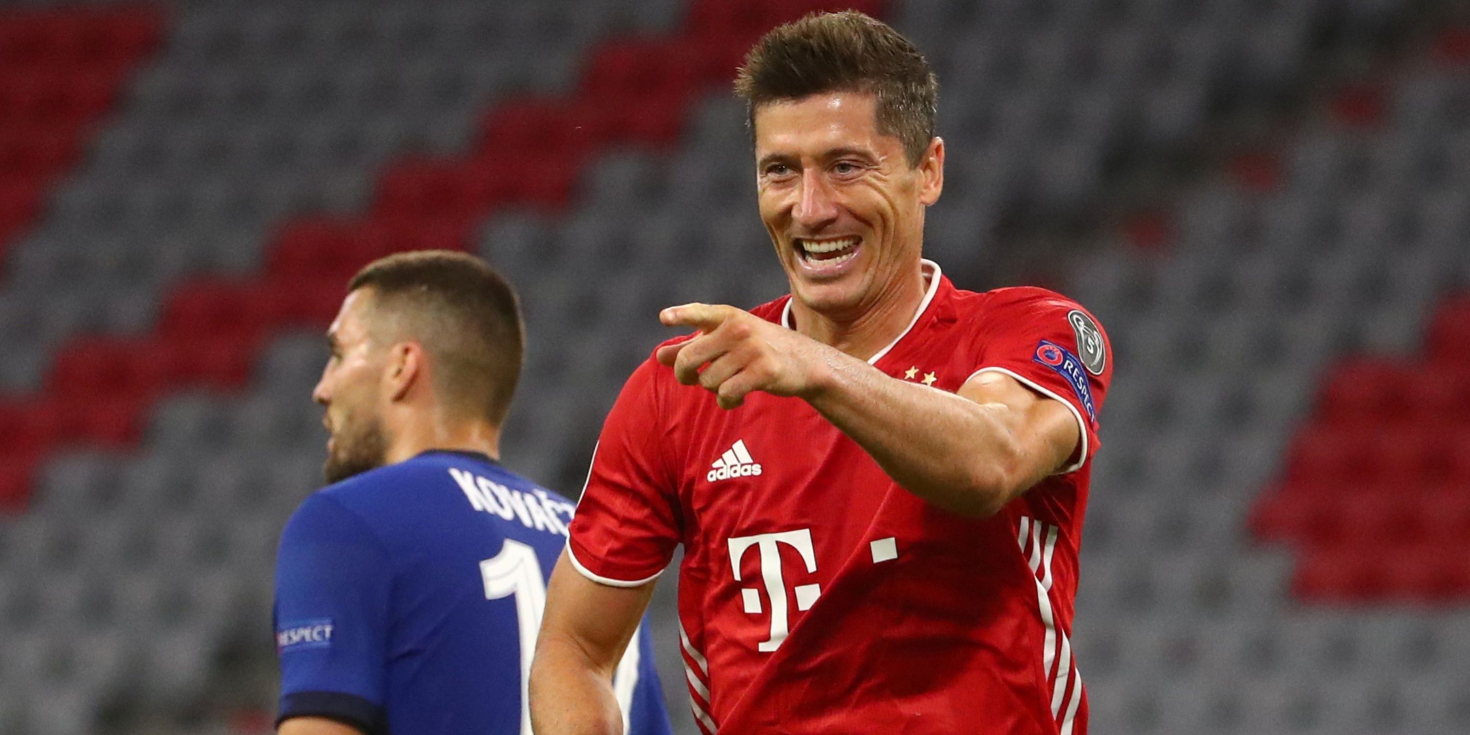 Bayern Munich's Robert Lewandowski celebrates scoring against Chelsea. 