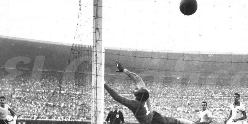 Uruguay score against Brazil in the 1950 World Cup. 