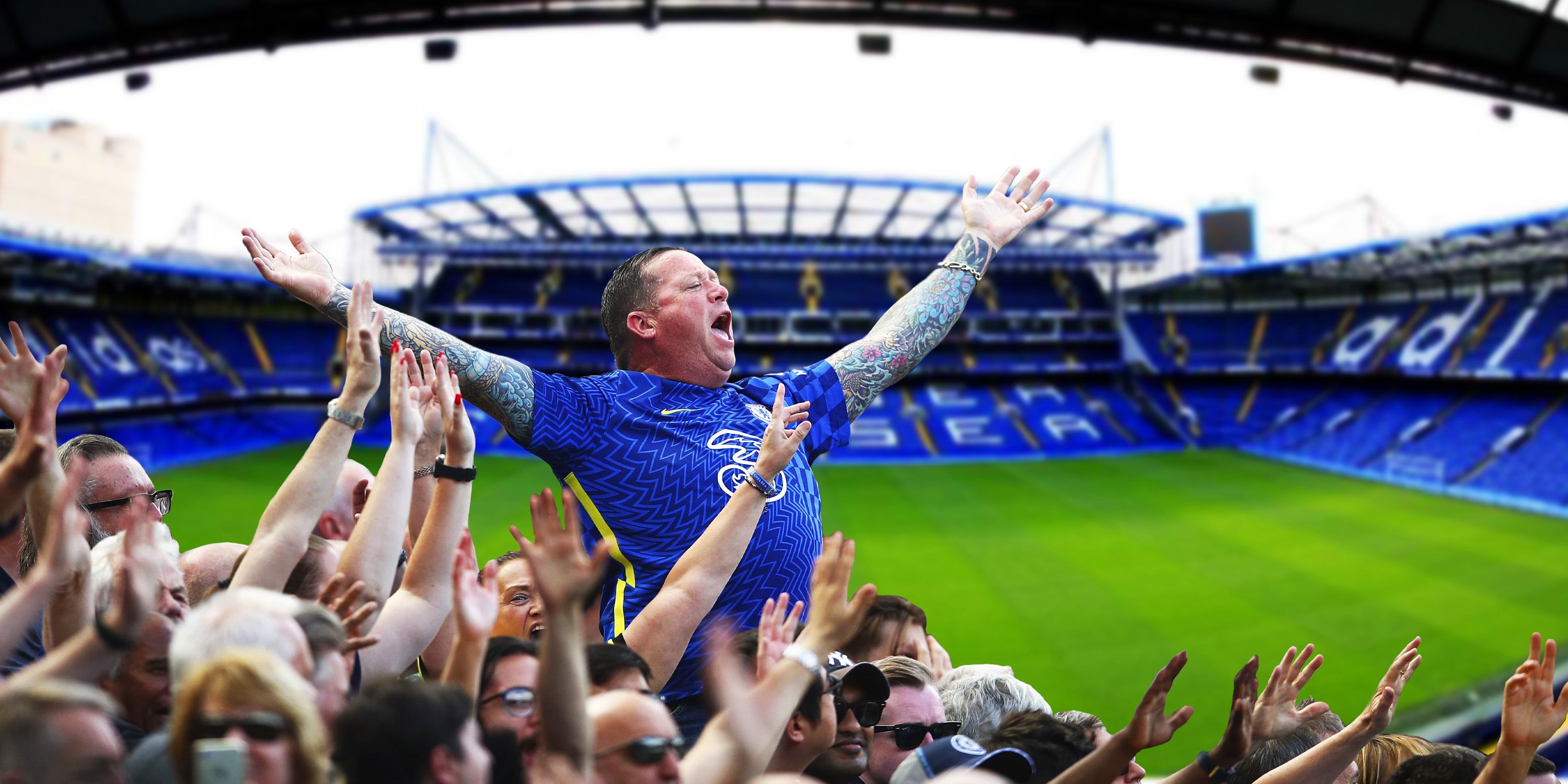 Chelsea fans singing at Stamford Bridge.