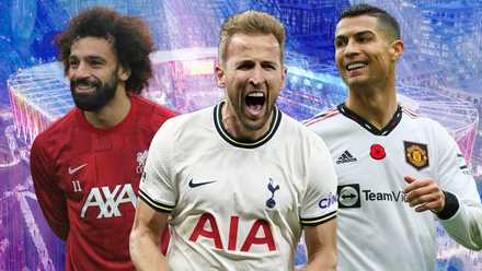 Collage featuring Mohamed Salah, Harry Kane & Cristiano Ronaldo.