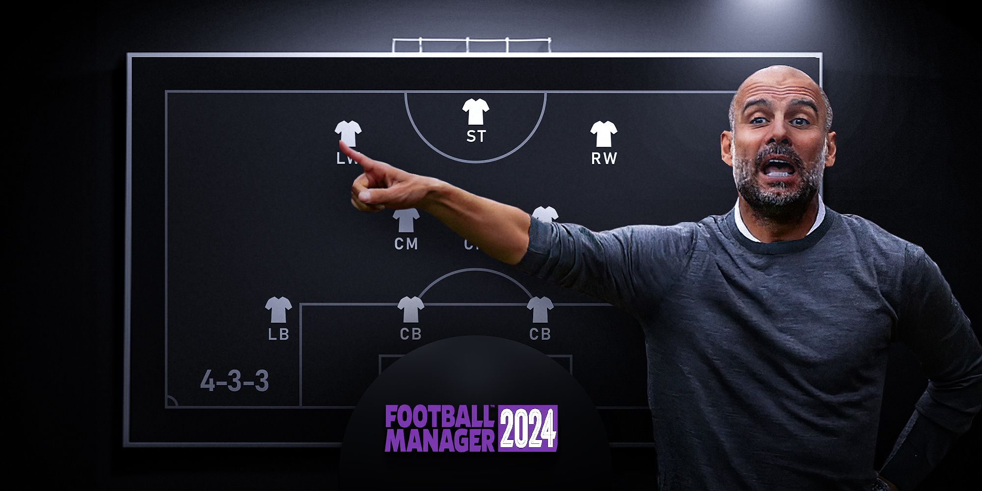 Pep Guardiola pointing to a tactics board.