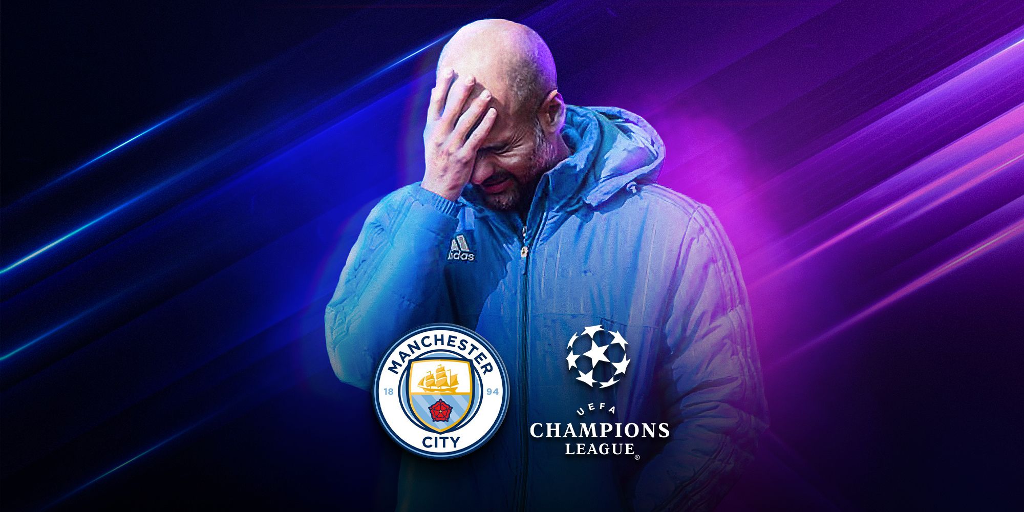 Man City manager Pep Guardiola with his head in his hand.