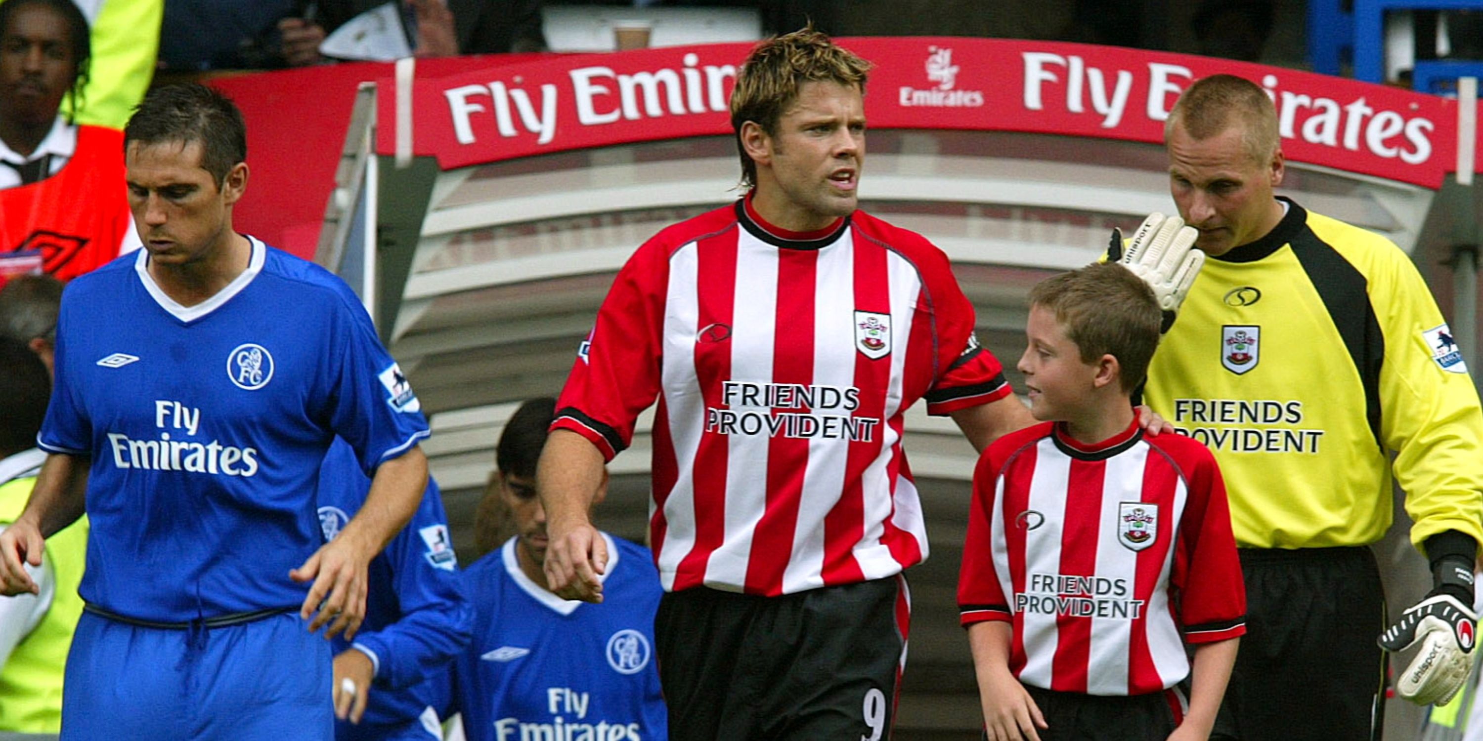 Southampton's James Beattie leads his team out onto the Chelsea pitch
