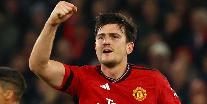 Manchester United centre-back Harry Maguire celebrating