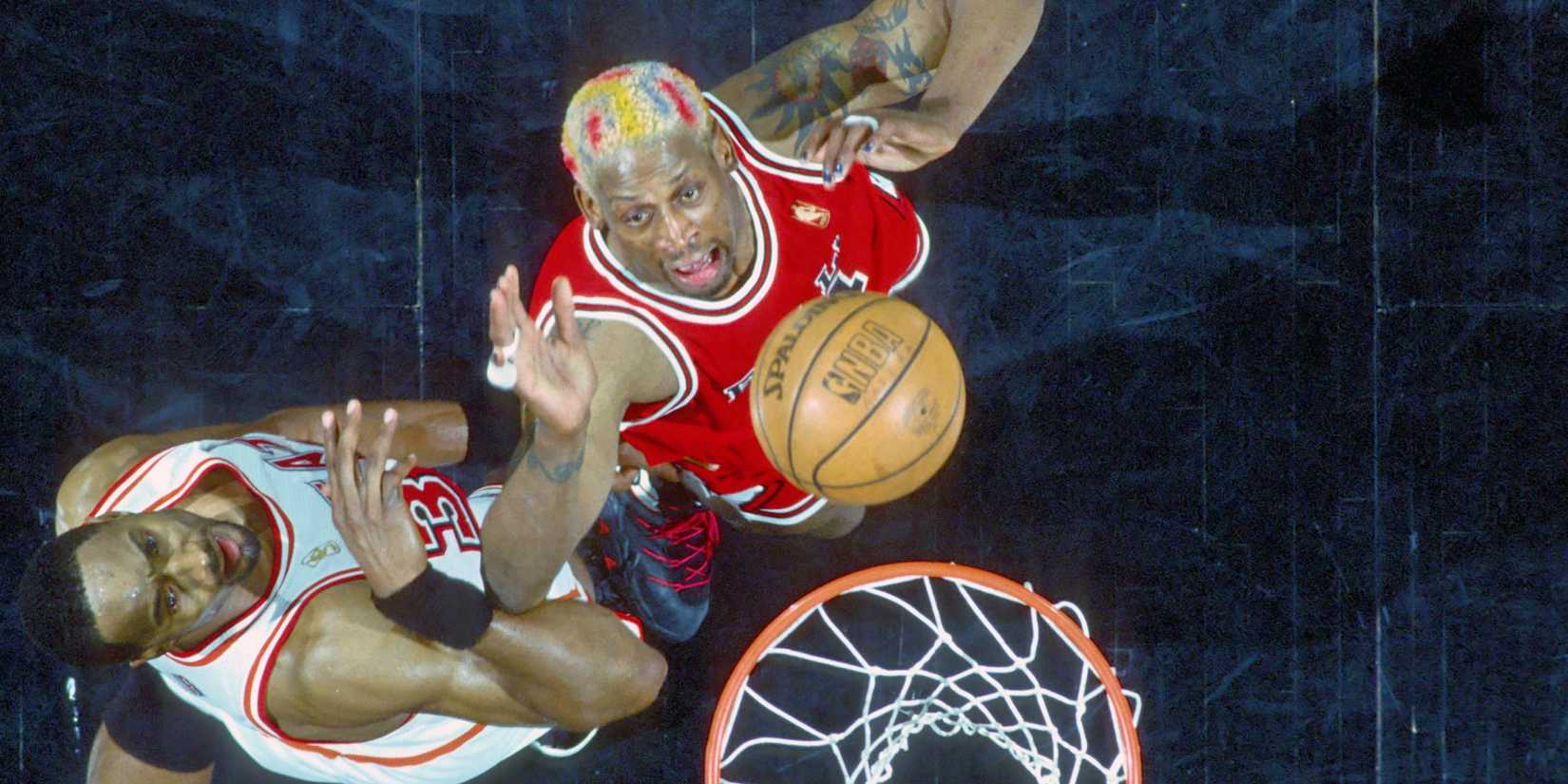 Dennis Rodman of the Chicago Bulls vs Miami Heat