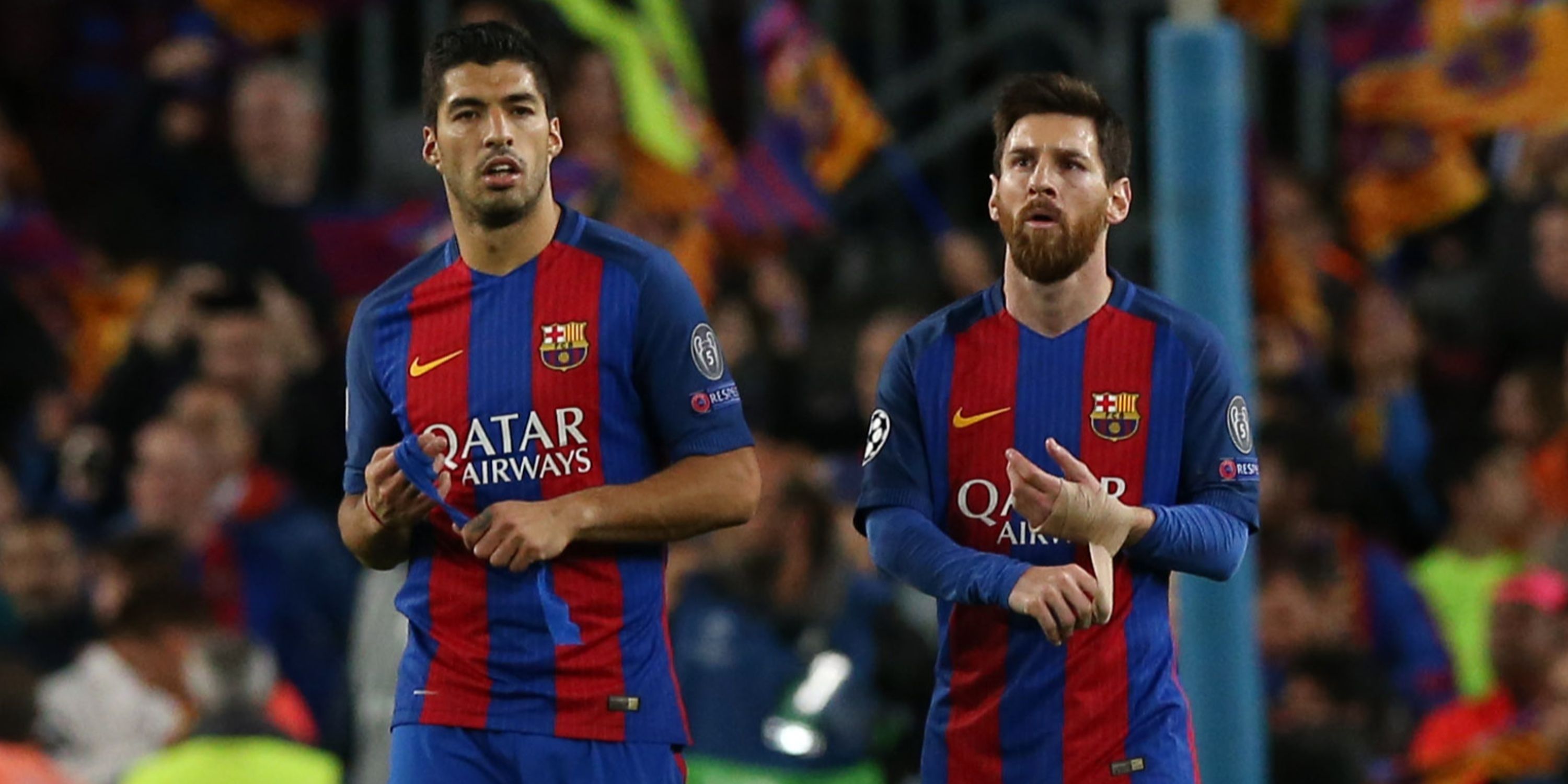 Barcelona's Luis Suarez and Lionel Messi