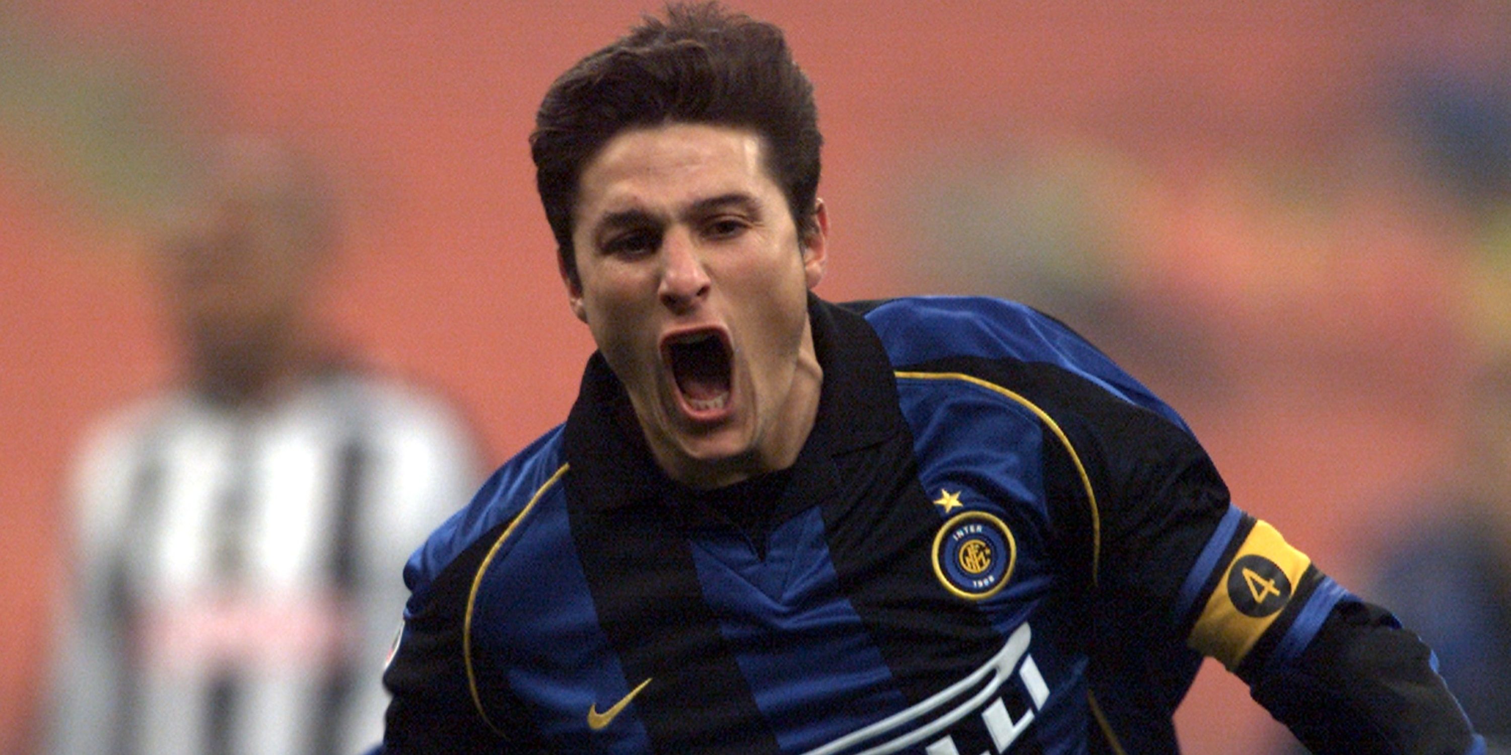 Inter Milan midfielder Javier Zanetti celebrates after scoring against Udinese