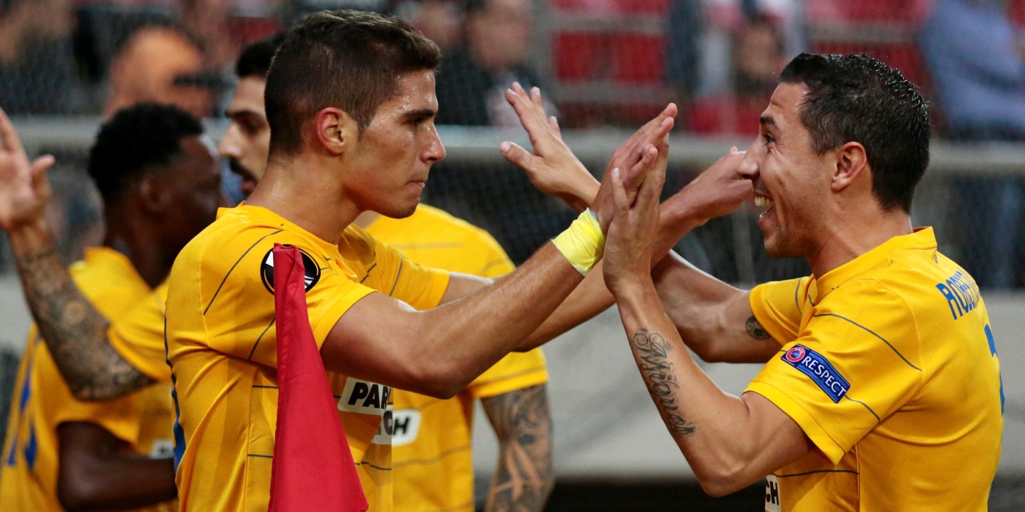 Apoel FC players celebrate a goal