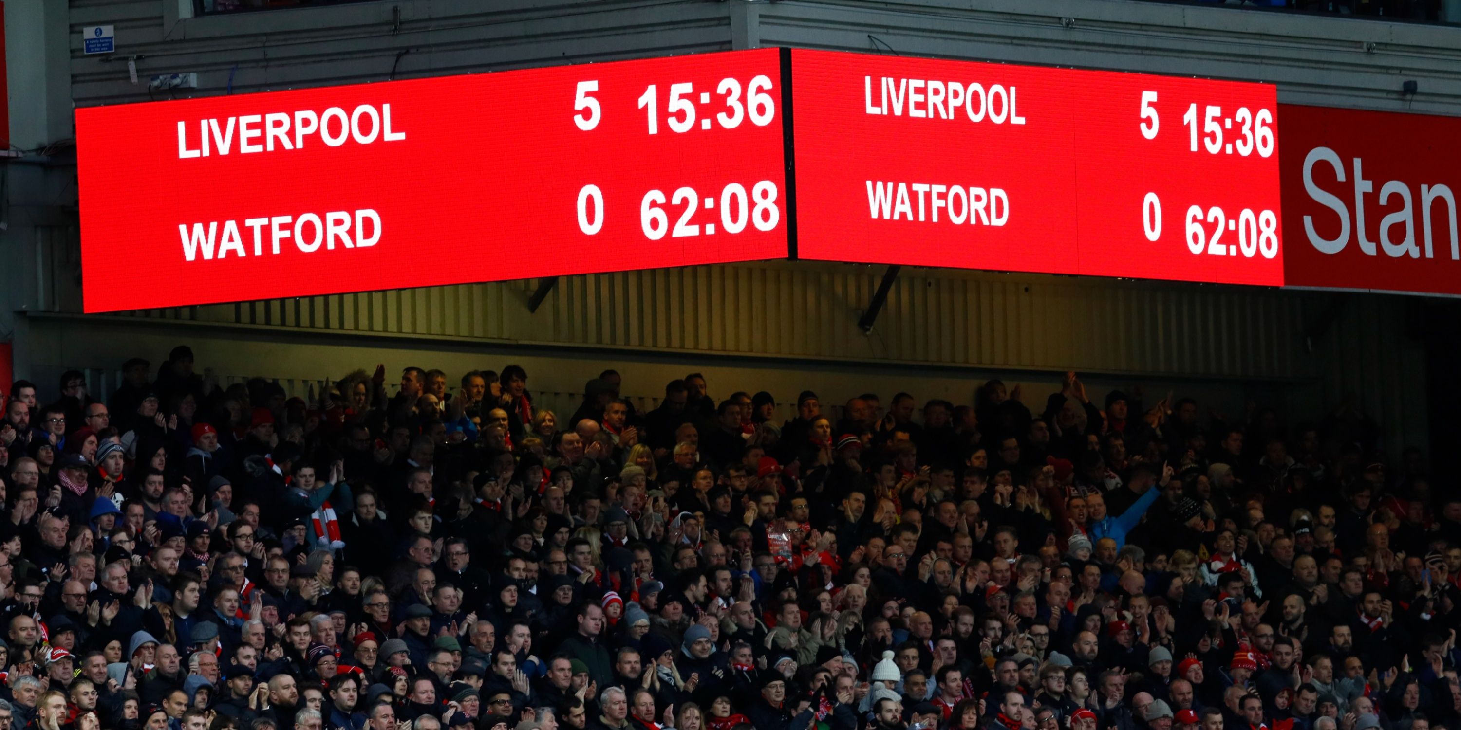 Picture of a scoreboard at Anfield