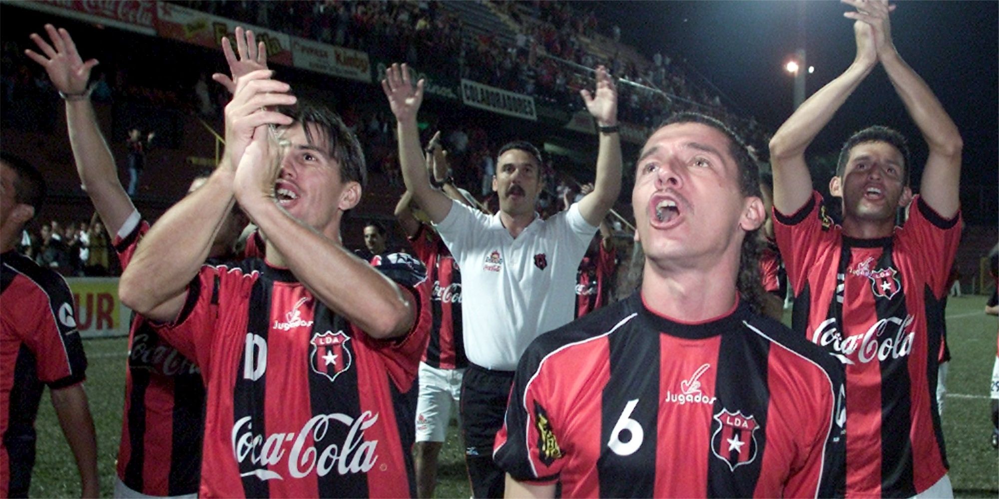 Costa Rican players from Alajuelense celebrate winning the Central America Championship of Clubs (UNCAF)