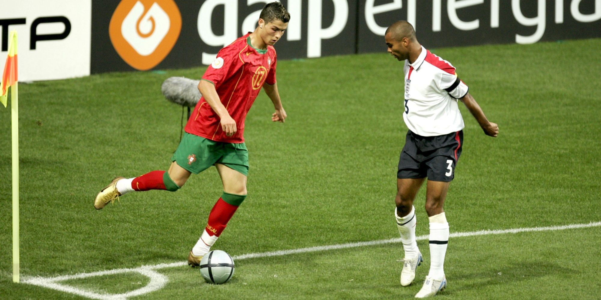 Portugal's Cristiano Ronaldo is chased by England's Ashley Cole